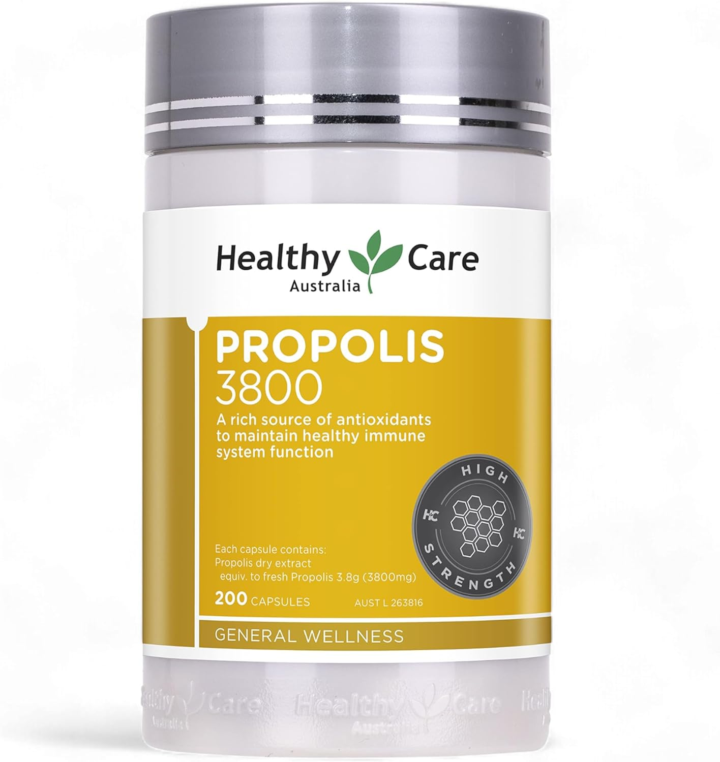 Healthy Care High Strength Propolis Capsules - Antioxidant Capsules for Immune Support and Cellular Health - Premium Quality Dietary Supplement - 200 Capsules - 3800 Mg image number 3