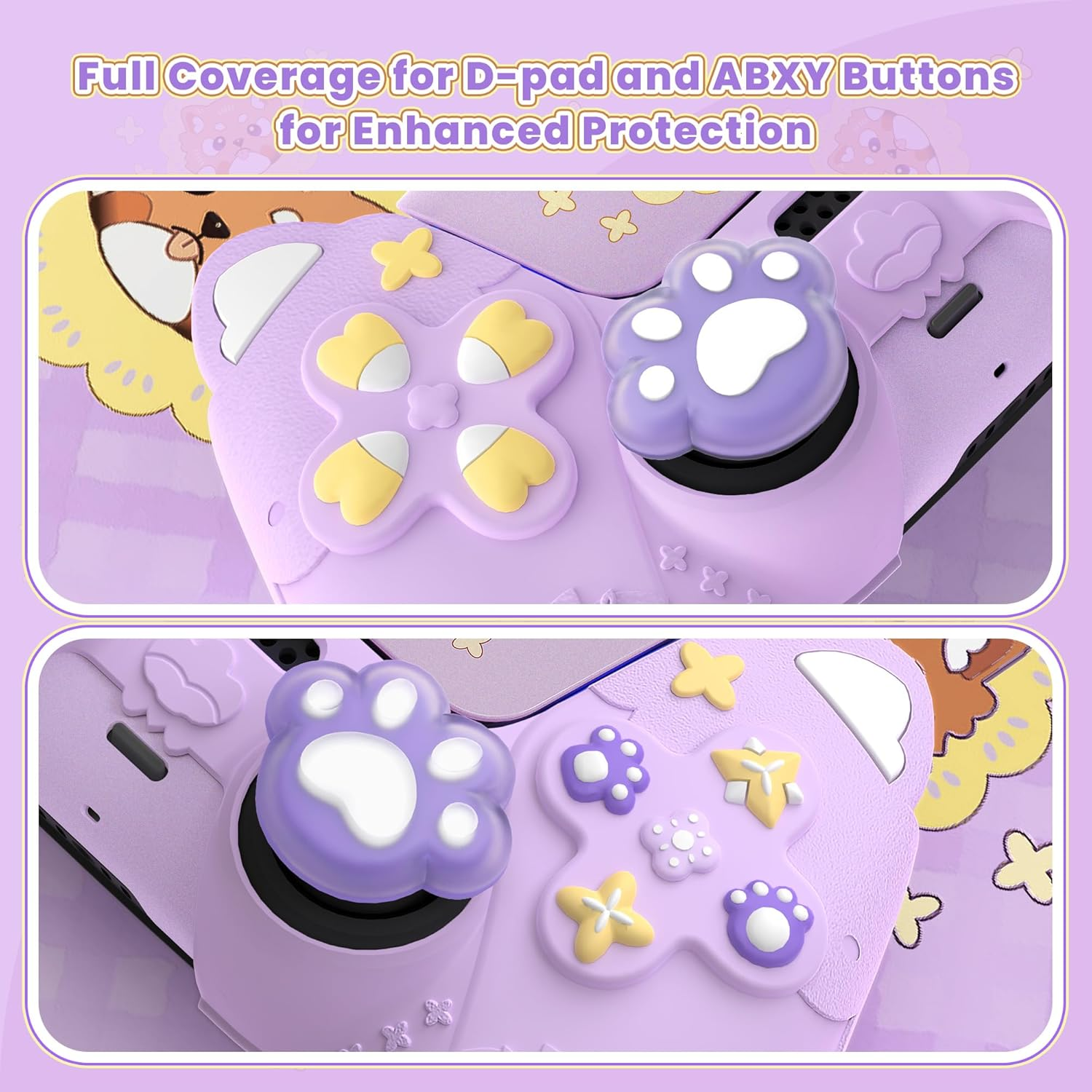 Playvital Cute Spring Lesser Panda Silicone Cover for Ps5 Controller with Joystick Cap and Sticker, Anti-Grip Shockproof Skin, Compatible with Charging Station, Taro Purple image number 2
