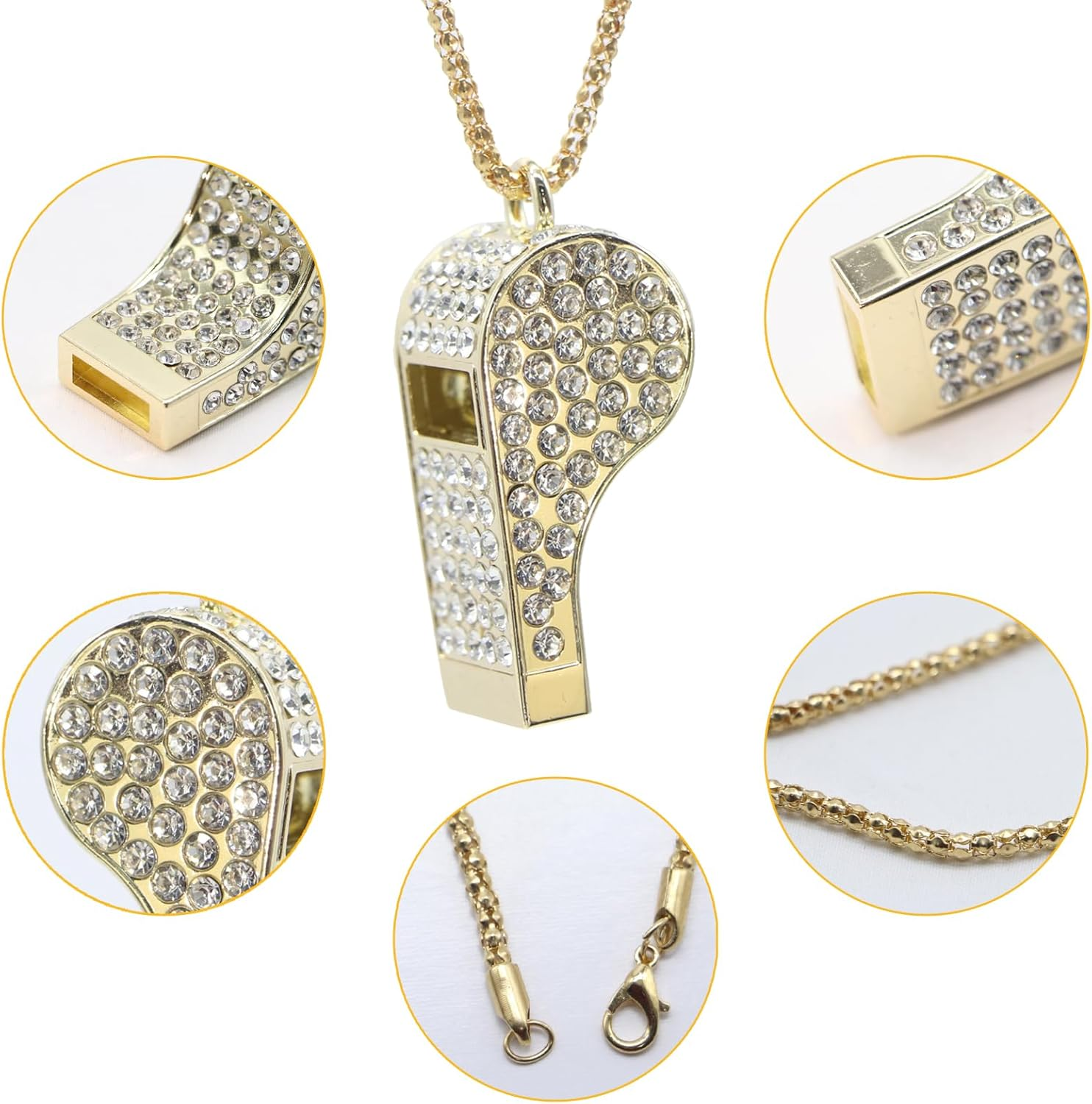 Unisonpet Whistle, Metal Crystal Rhinestone Whistle, Bling Whistle, Shining Whistle with Chain for Referees, Coaches, Teachers, Polices, Training (Gold) image number 5