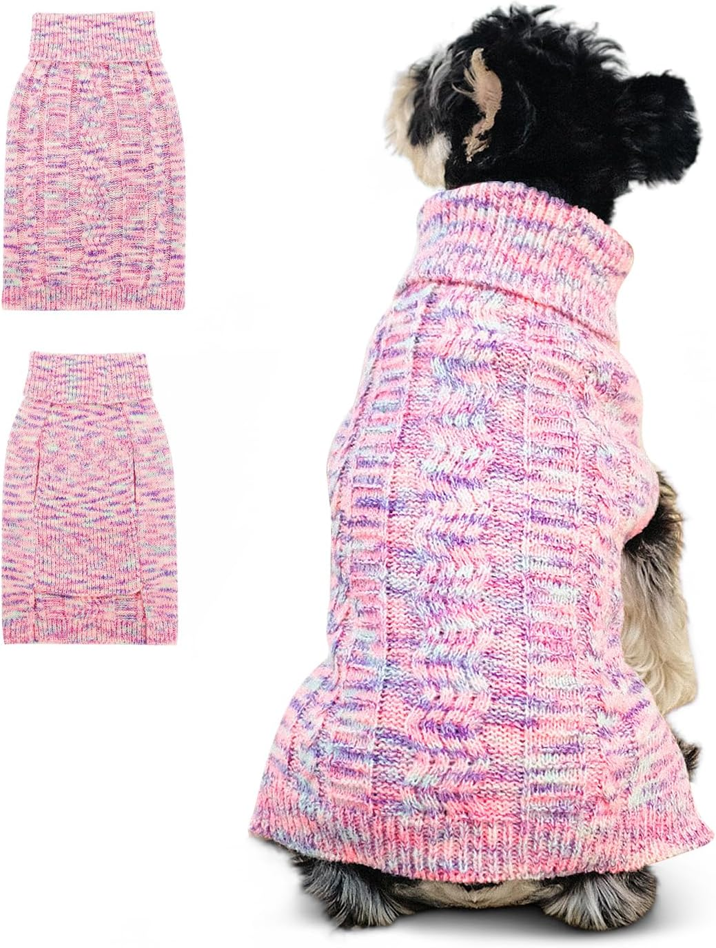 AUTOWT Dog Sweater Sweatshirt - Turtleneck Classic Cable Knitted Doggie Knitwear with Leash Hole,Winter Warm Soft Jumpers Pet Pullover Coat Clothes for Puppy Small Medium Dogs image number 3