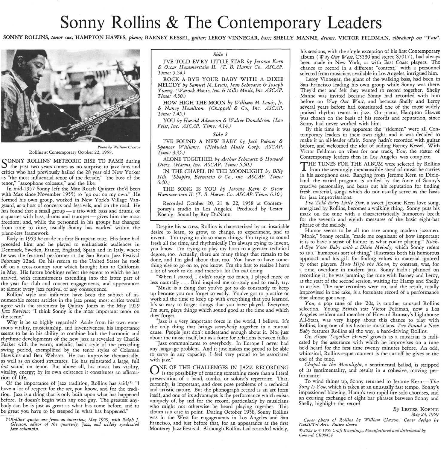 Sonny Rollins and the Contemporary Leaders (Contemporary Records Acoustic Sounds Series) image number 2