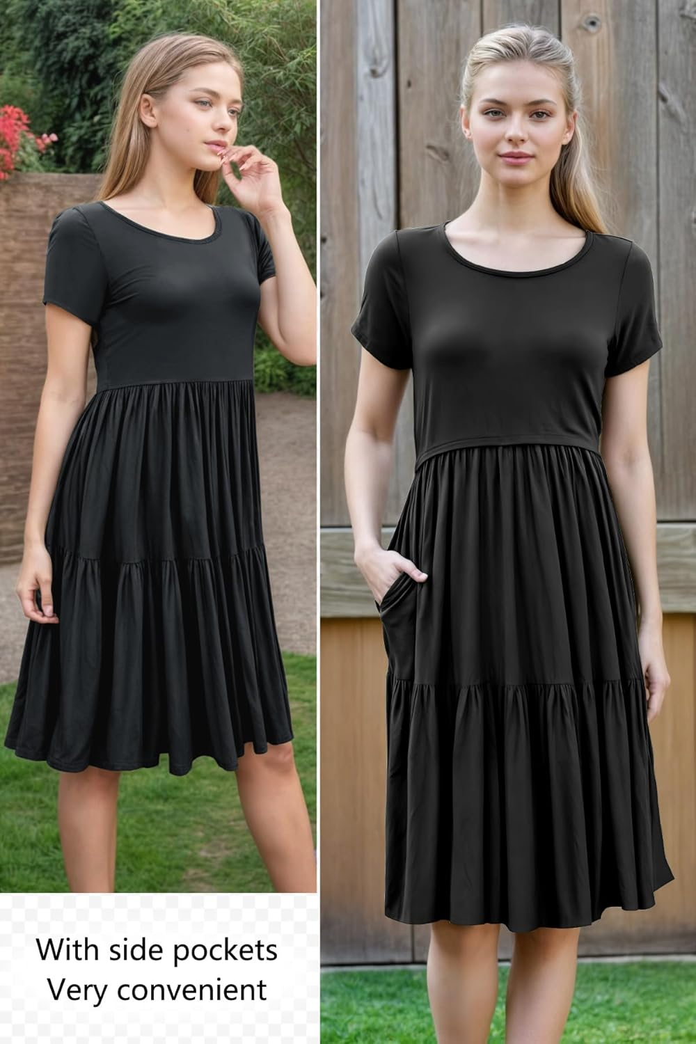 PARNIXS Women'S Summer Nursing Dress Short Sleeve Maternity Knee Length Breastfeeding Dress image number 6