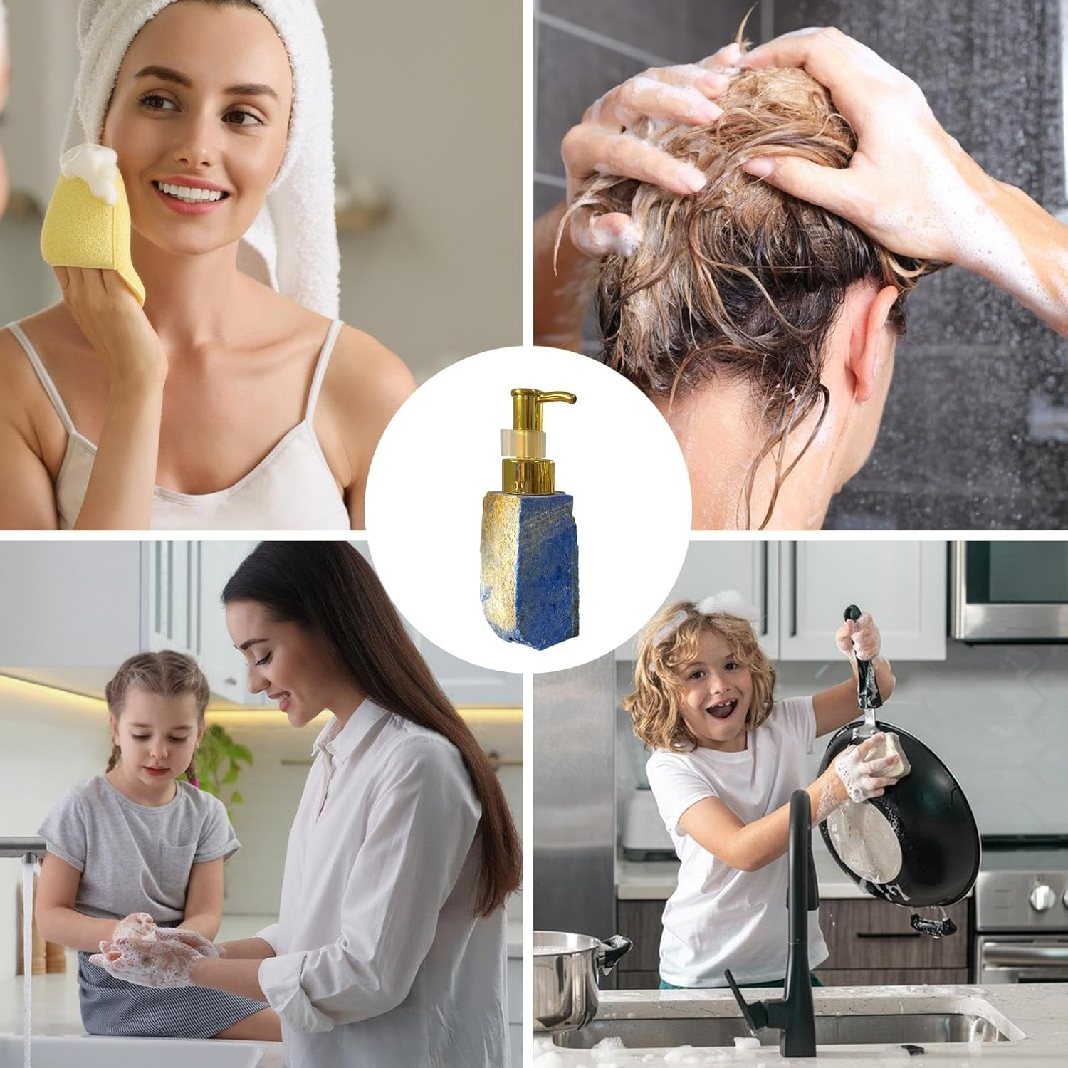 Natural Stone Soap Dispenser - Crystal Hand Soap Dispenser - Bathroom Bottles Pump - Bathroom Lotion Bottle - for Liquid Soap, Shampoo, Lotion Home Decor - Gray Flash image number 2