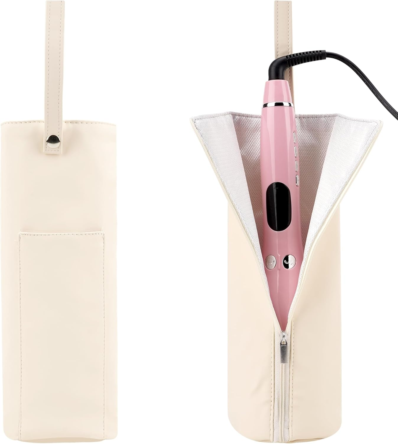 Reignsword Hot Iron Holder & Mat, Heat Resistant Hot Tools Organizer, Portable Hair Tools Travel Bag for Curling Irons, Flat Irons, Hair Straightener and Styling Tools (Beige)