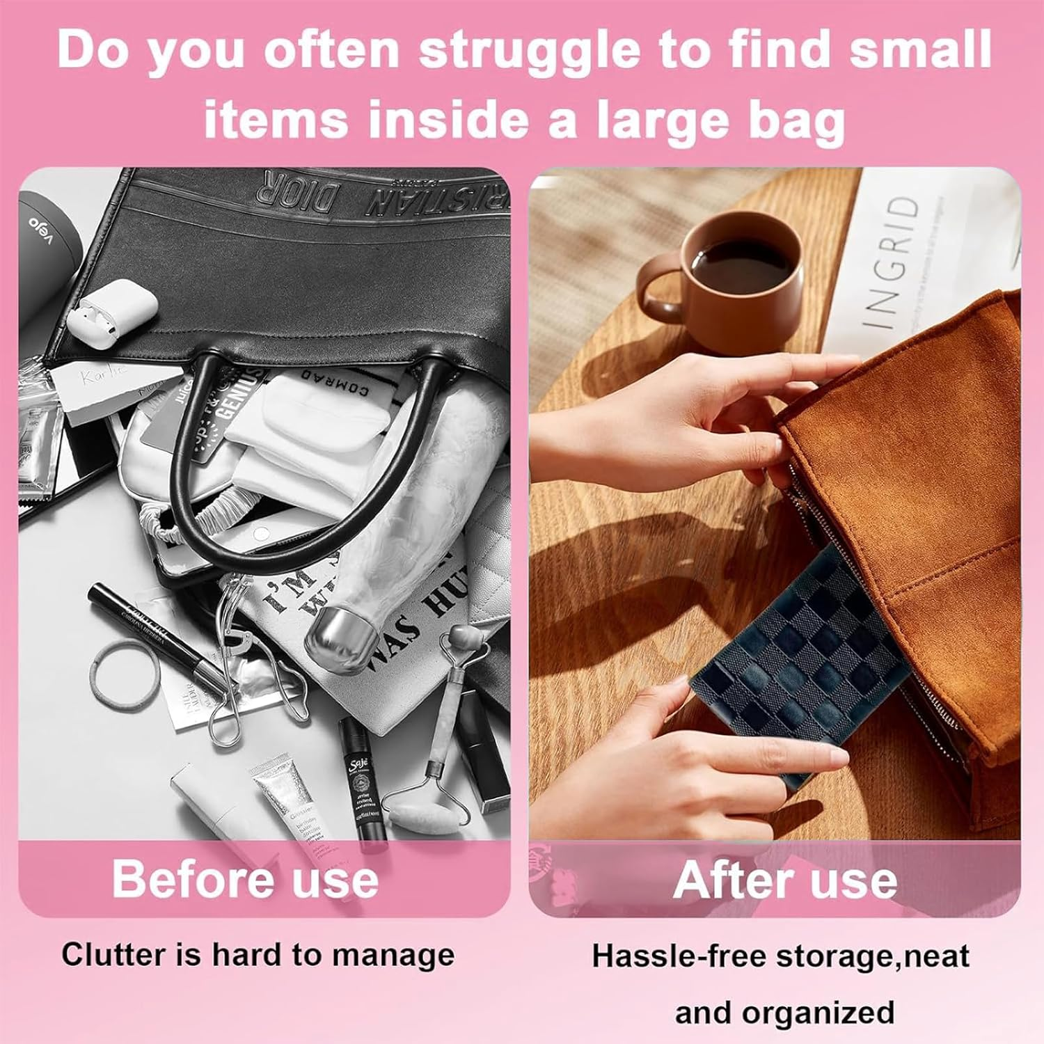 4PCS Mini Makeup Bags for Purse &ndash; Small Leather Cosmetic & Lipstick Pouches Waterproof Travel Organizer for Women (White & Black) image number 1