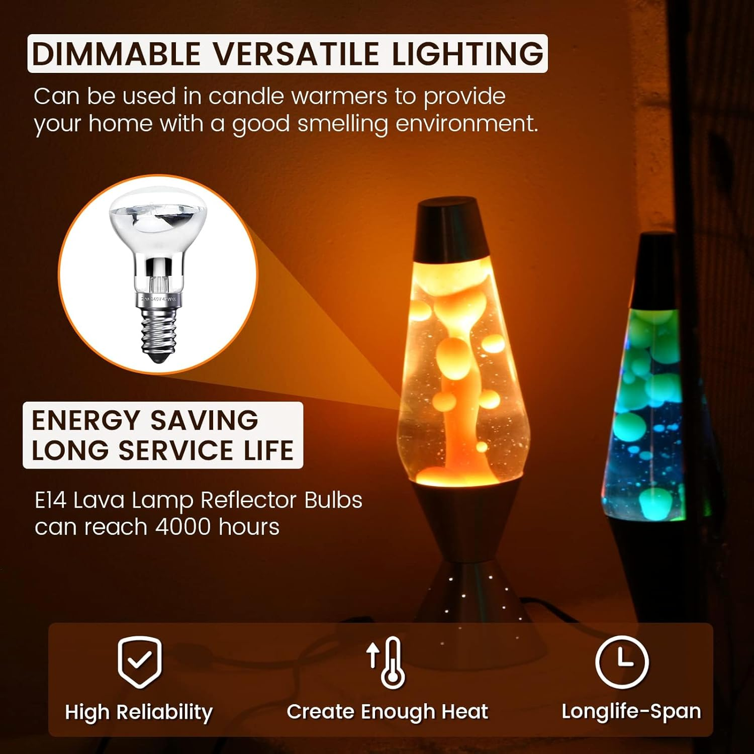 Brightark R39 E14 40W Lava Lamp Bulbs, Small Edison Screw SES Reflector Spot Lava Lamp Bulbs, Warm White 2800K Energy Saving R39 Spotlight Halogen Bulbs Dimmable (2 Pcs) image number 4