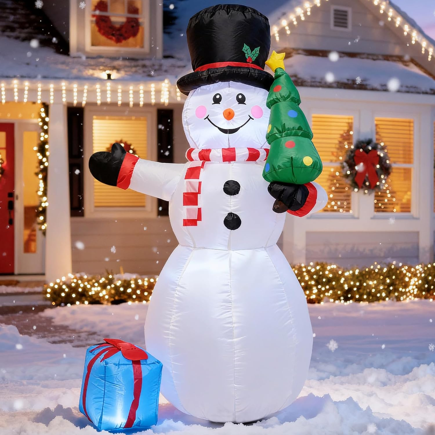 4FT Christmas Inflatables Blow up Christmas Snow Man Holding a Sign That Reads Merry Christmas with LED Light Indoor Outdoor Graden Yard Lawn Party Holiday Decor