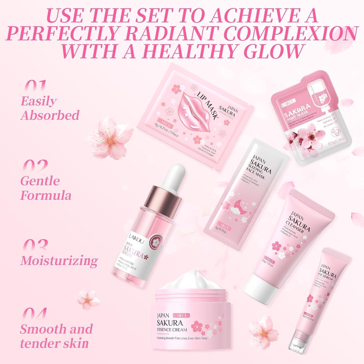 21 Piece Japan Sakura Skin Care Set for Teenagers, Sakura Face Care Set, Moisture Skincare, Anti-Ageing Face Care Set, Gift Teenager Girls, for Teenage Girls and Women image number 5