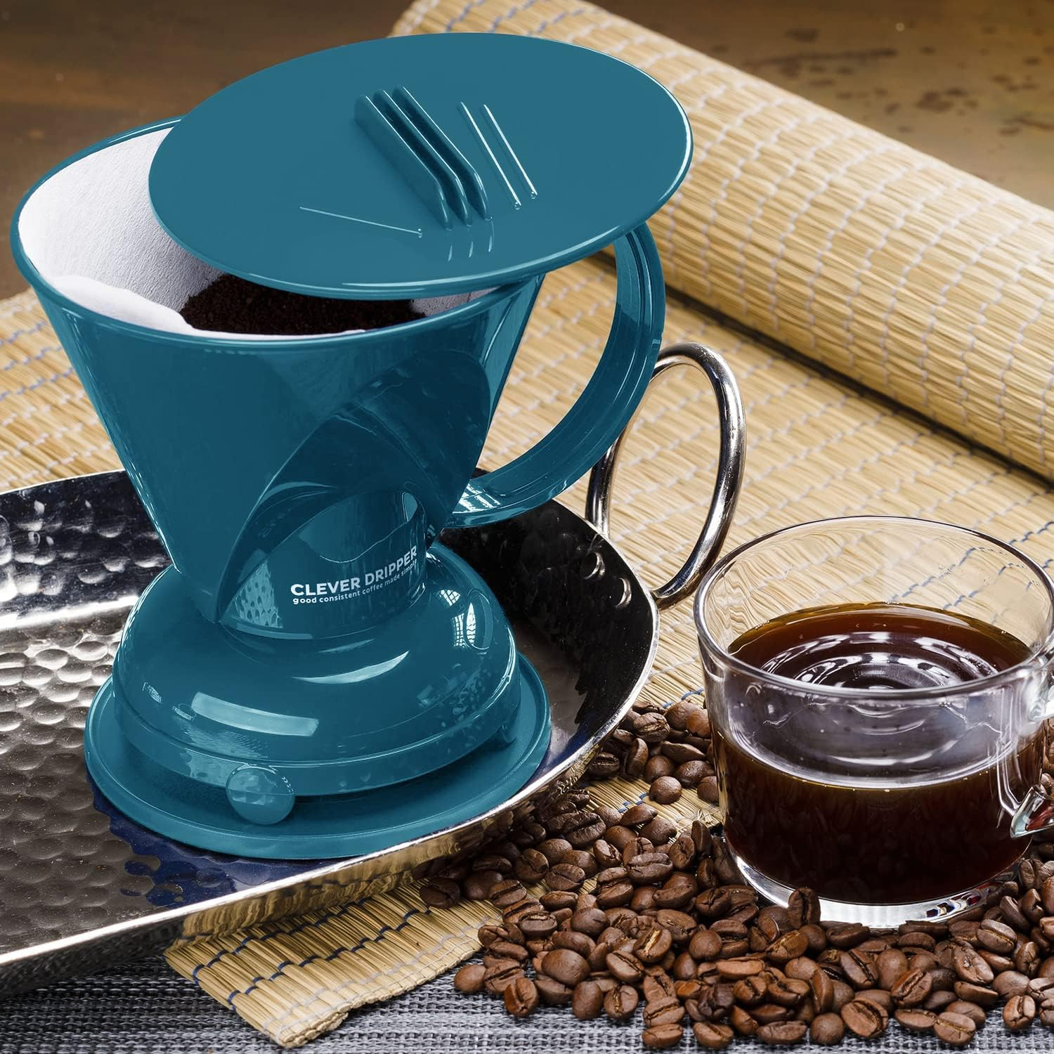 Clever Coffee Dripper and Filters, Large 18 Oz| Barista'S Choice| Safe BPA Free Plastic|Includes 100 Filters (Peacock Blue) - Cloud image number 5