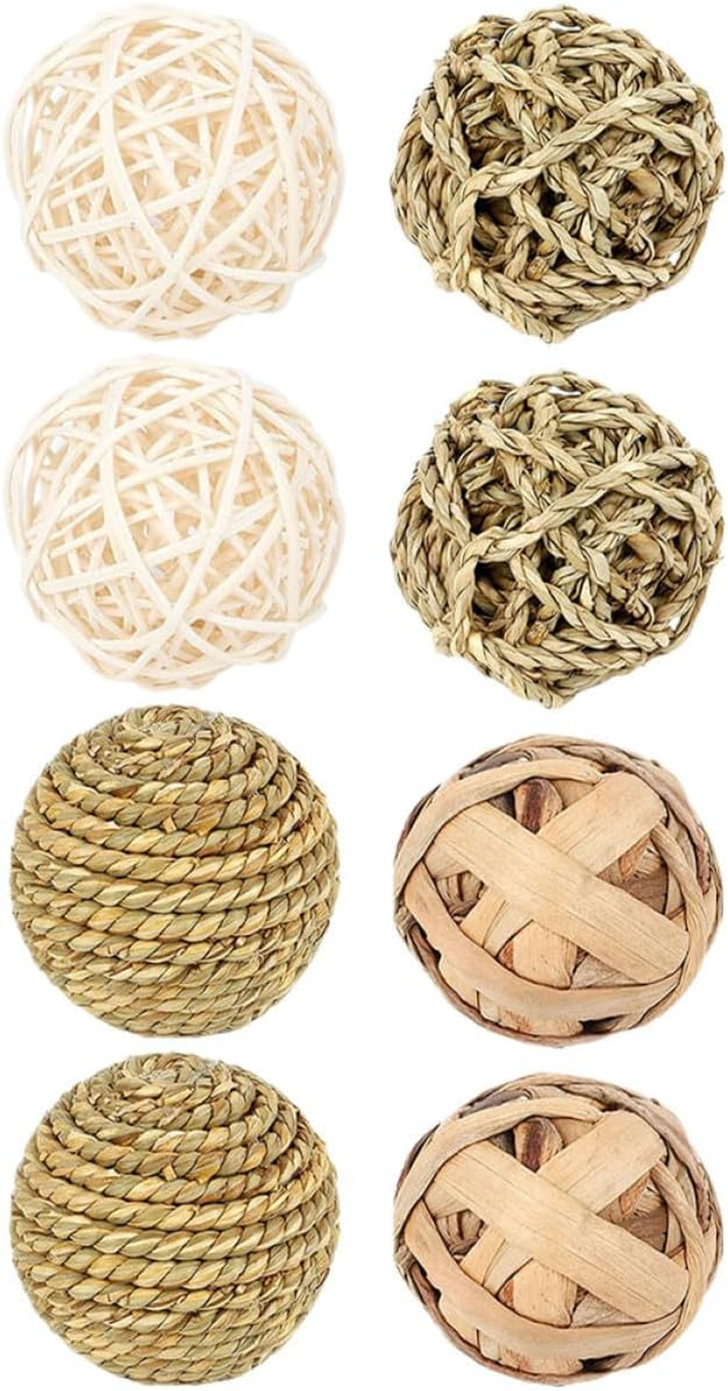 BATHVEVE 8Pcs Natural Woven Hamster Chew for Dental Health Small Pet Treats for Rabbits Guinea Pigs Rats Parrots Squirrels Agility Enhancing Play Balls image number 1