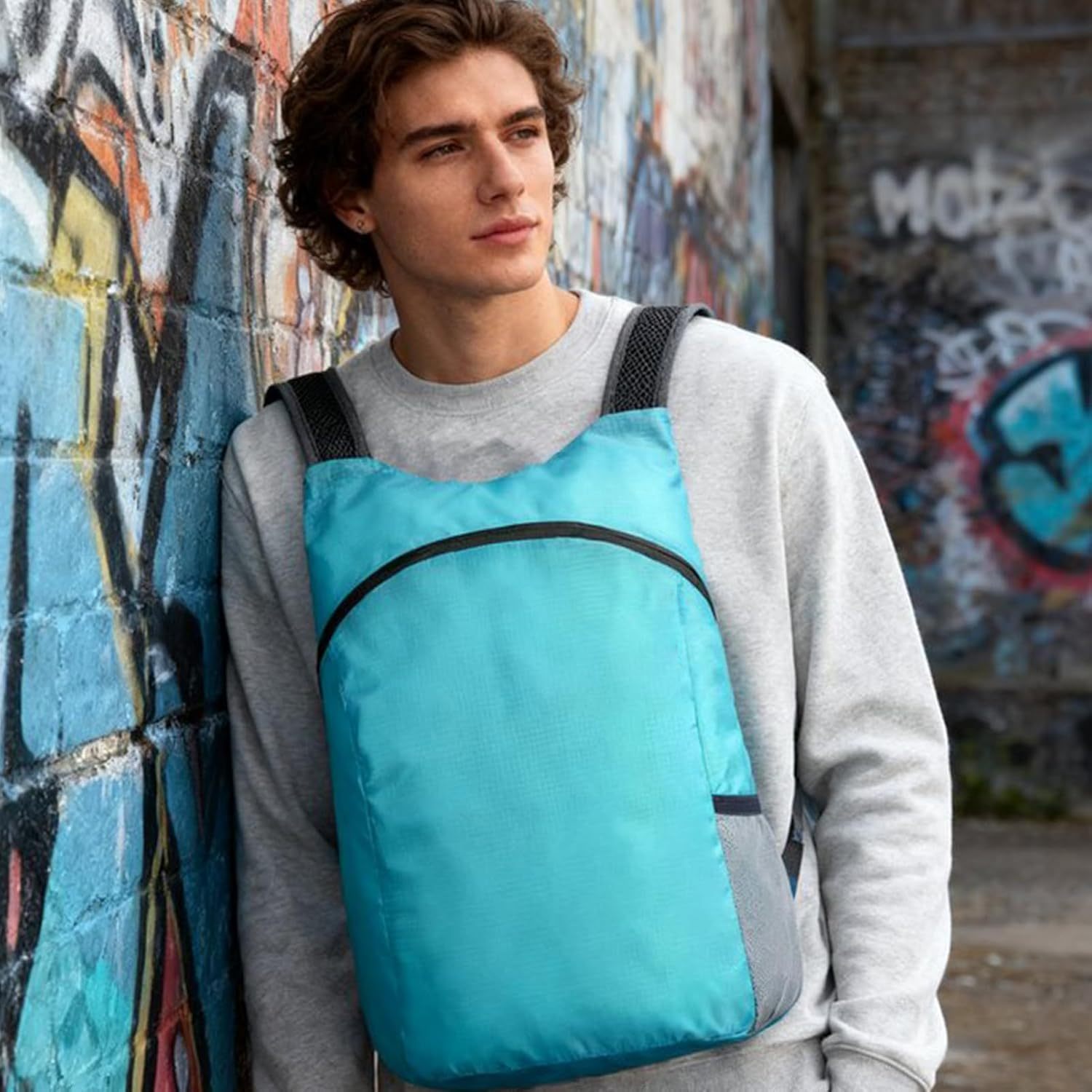 Ultra-Lightweight Foldable Backpack, Portable Foldable Outdoor Bag, Weighing 80G, for Hiking, Camping, Travel, Shopping, Cycling, Fitness, Fishing - Blue image number 5