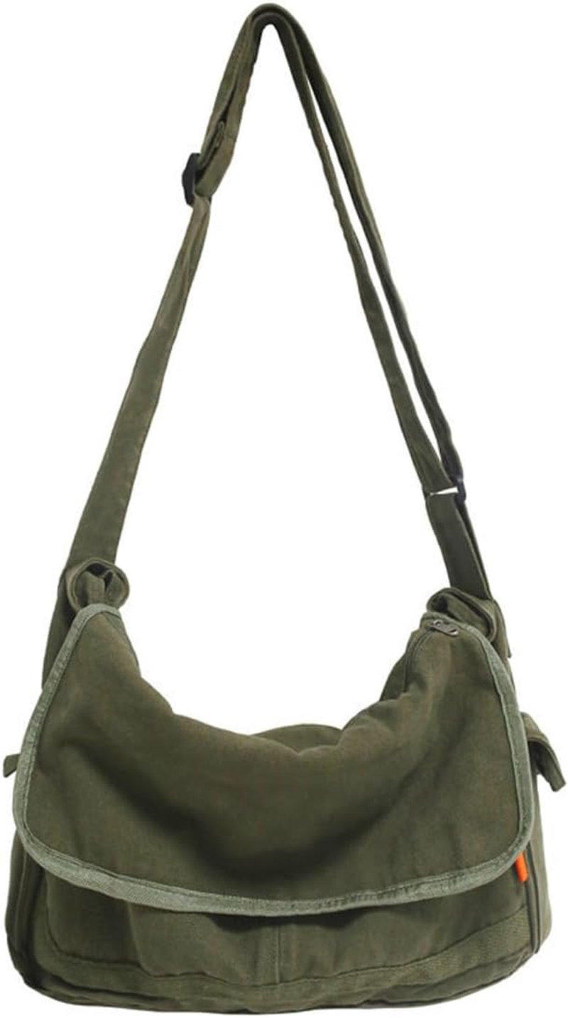 AIMALL Canvas Messenger Bag for Men and Women, 14.9 X 10.23 X 4.72 Inches, Durable Crossbody Shoulder Bag with Adjustable Strap and Multiple Compartments, Green