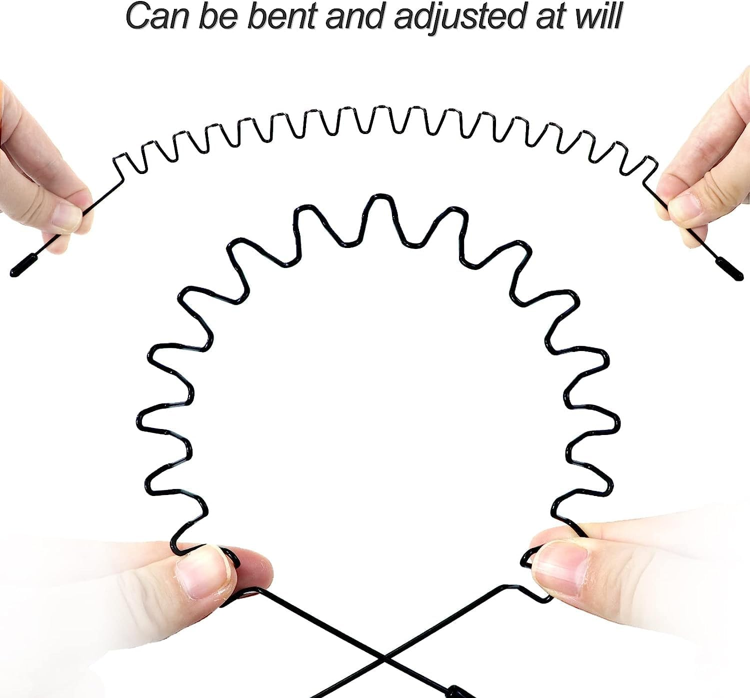 2Pcs Black Wave Elastic Headband,Non-Slip Metal Hair Hoop, Metal Headband Black Hair Hoop,Metal Headbands for Women and Men image number 1