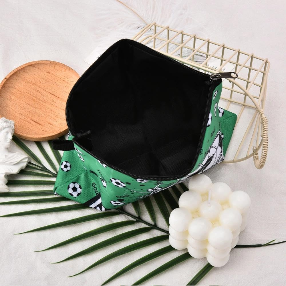 Soccer Makeup Bag Sports Cosmetic Pouch for Soccer Player Lover Goal Football Design Green Canvas Travel Toiletry Bag for Women Men Team Inspirational Christmas Birthday Gift image number 4