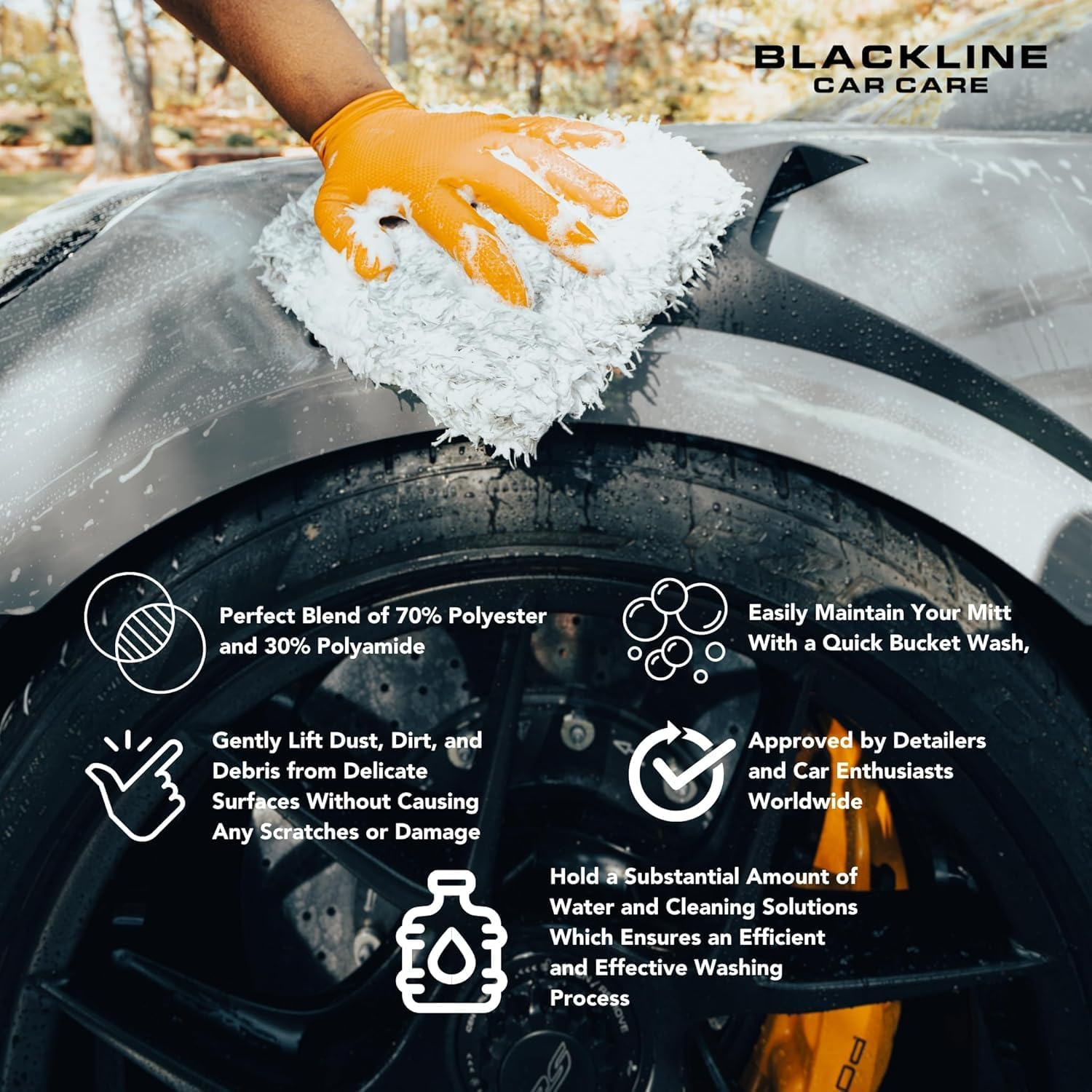 Blackline Microfiber Automotive Wash Mitt -Premium Scratch Free Wash Mitt for Car Cleaning|Car Detailing Accessory Works with Bucket, Car Shampoo, or Foam Cannon | 70%/30% Microfiber Blend, 9"X11" image number 3