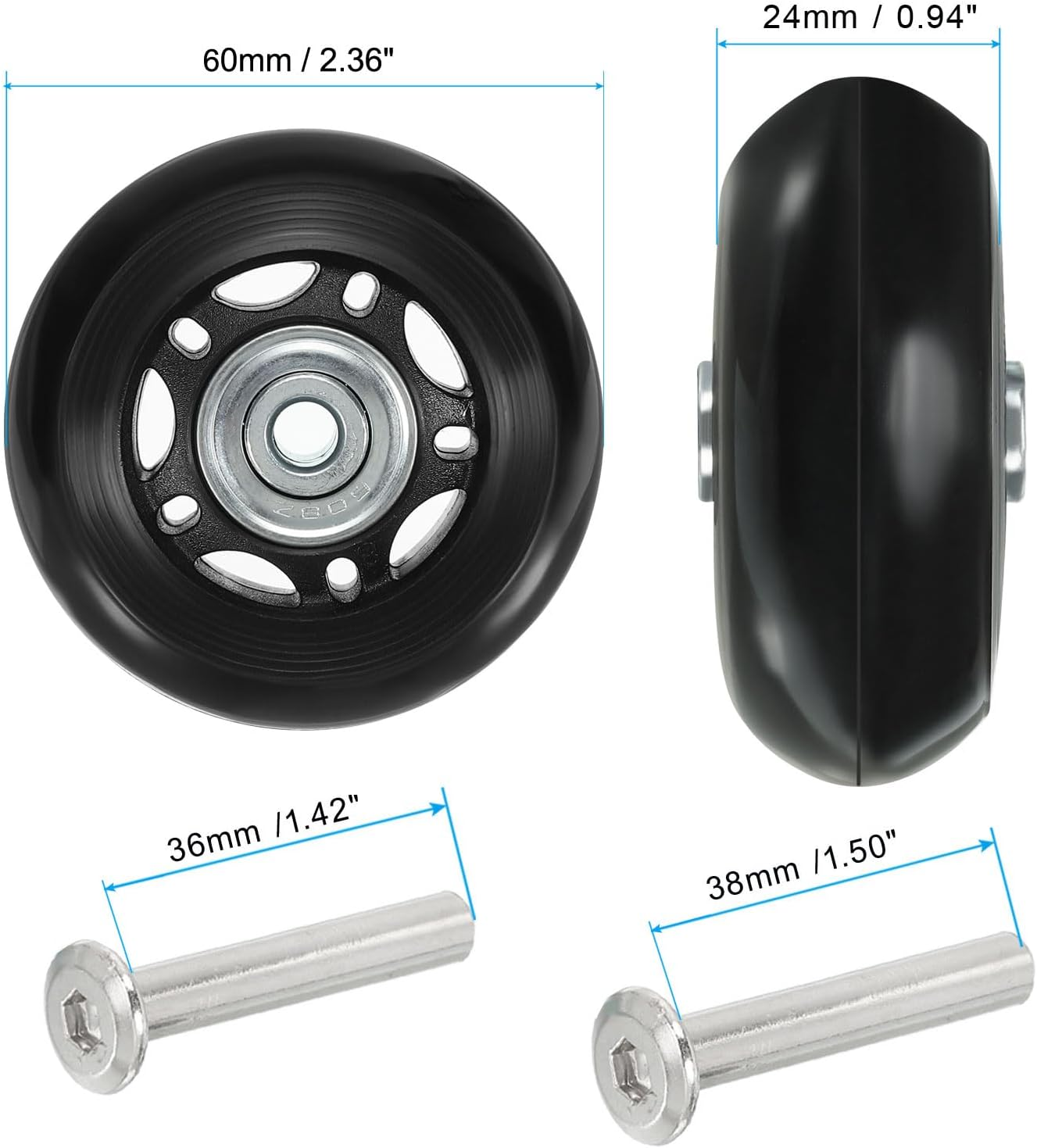 Uxcell Replacement Luggage Suitcase Wheels Repair Kit, 60Mmx24Mm Wear-Resistant & Mute Swivel Caster Wheels