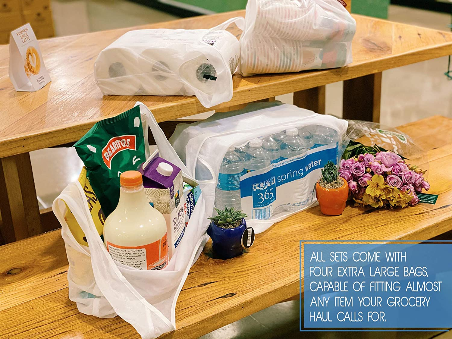 Purifyou Premium Reusable Mesh Shopping Bags for Produce and Grocery | Keeps Produce Fresh & Has Tare Weight Tags | Set of 9 | 2 Reminder Keychains & 2 Zipper Storage Pouches Included | Extra Large image number 1