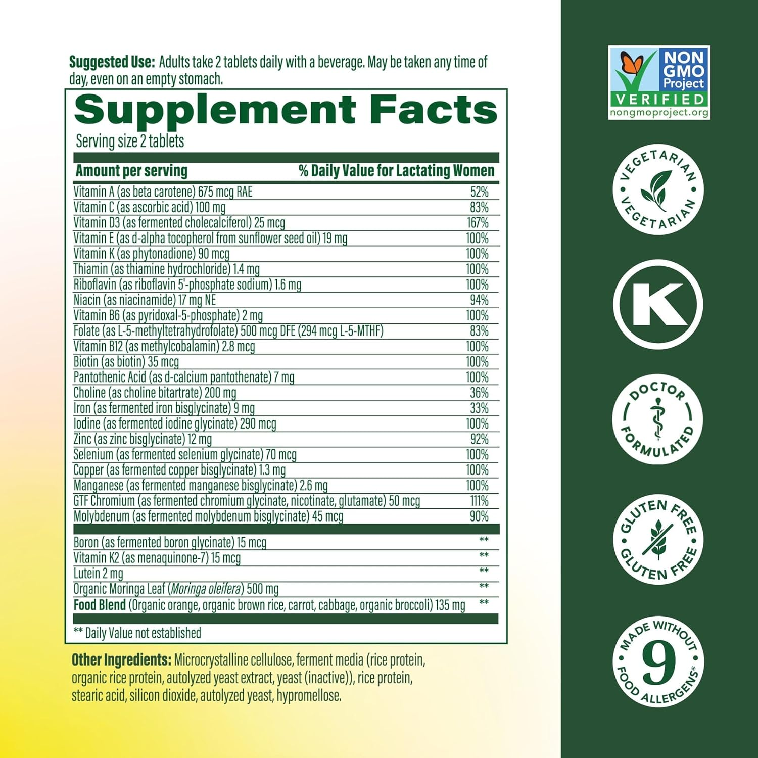 Megafood Baby & Me 2 Postnatal Vitamins for Women Breastfeeding with Folate (Folic Acid Natural Form), Choline, Iodine, Vitamin D, Moringa Leaf and More - 60 Tabs (30 Servings) image number 6