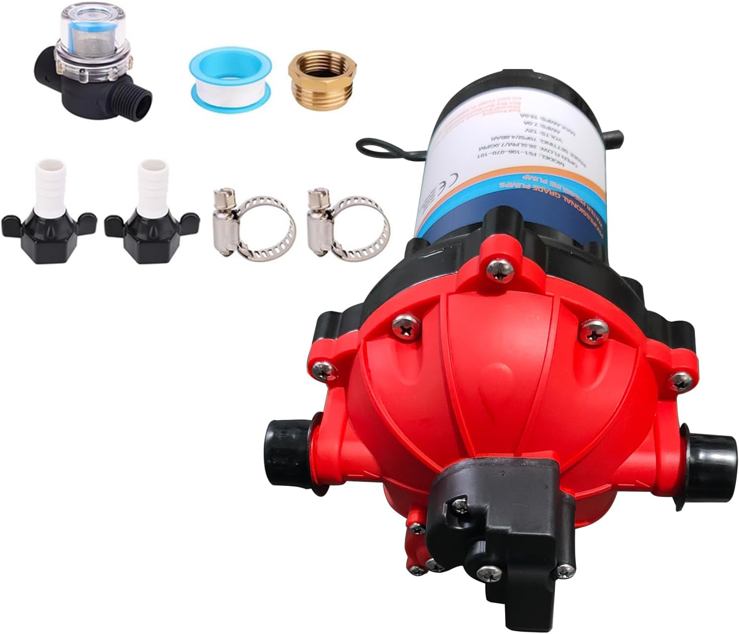 RV Fresh Water Pump 7GPM 70PSI, 12V DC Water Pump, Five Chamber Self-Priming Diaphragm Water Pump with Heavy Duty Pressure Switch and Strainer Replacement for RV, Marine, Yacht, Caravan AKWH image number 4