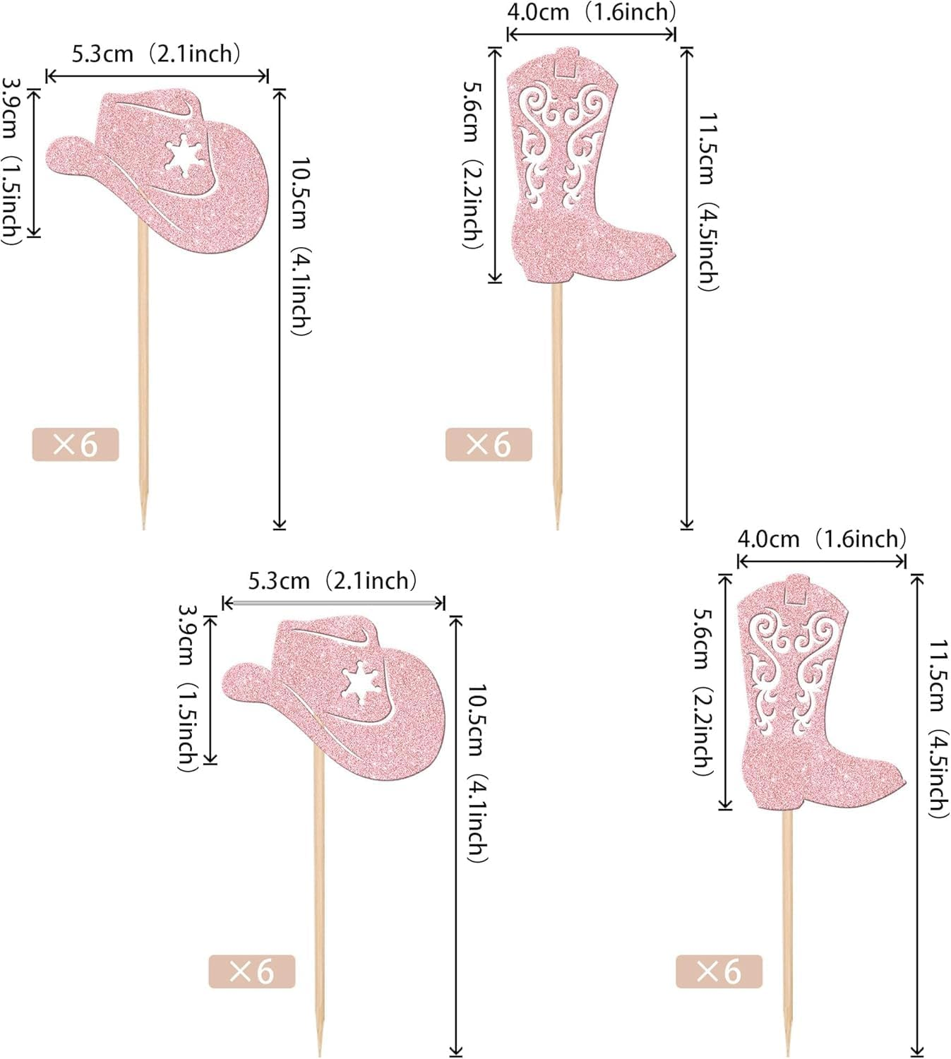 SYKYCTCY 24 Pack Cowboy Cupcake Toppers Glitter Hat Boot Cupcake Picks Western Cowboy Birthday Cake Decorations for Western Theme Baby Shower Birthday Party Supplies (Pink) - Brown image number 7