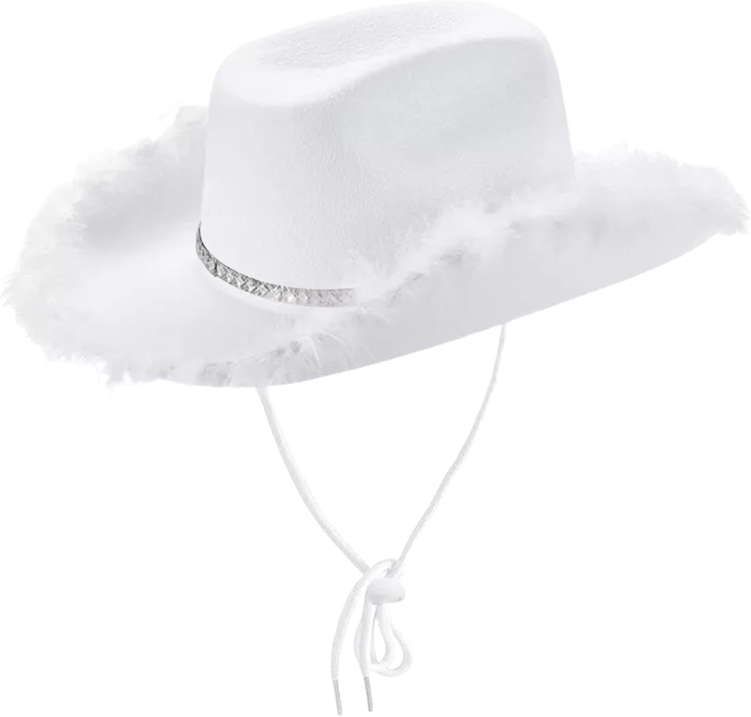 Cowboy Hat with Feathers,White Bride Western Cowgirl Hats - White Feather Trim Cow Girl Hat for Women, Music Festival, Beach Party, Cowgirl Party - Pink image number 2