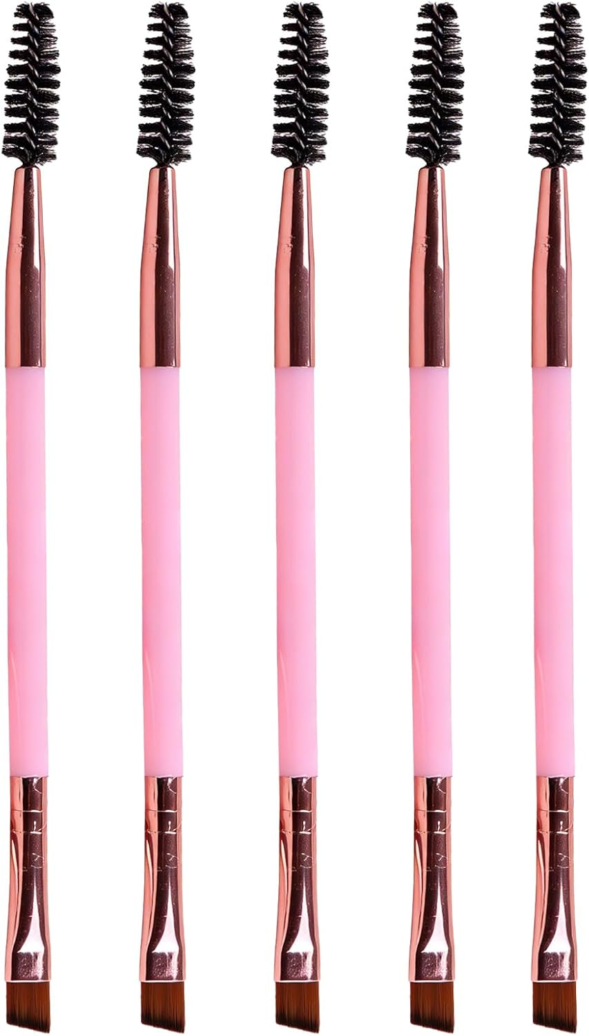 Luzcauwy Duo Eyebrow Brush, Spoolie Brush and Angled Brow Brush for Precise Brow Lines and Soft Blending, 5Pcs Pink Set to Boost Confidence in Your Daily Makeup image number 5