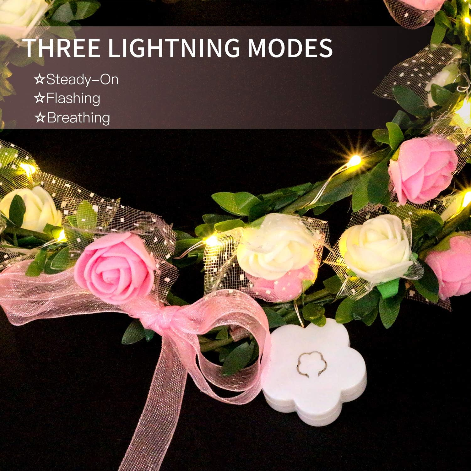 Novelty Place 4 Pack Light up Flower Headband - LED Floral Head Crown for Wedding, Festival and Party - 4 Pieces image number 5