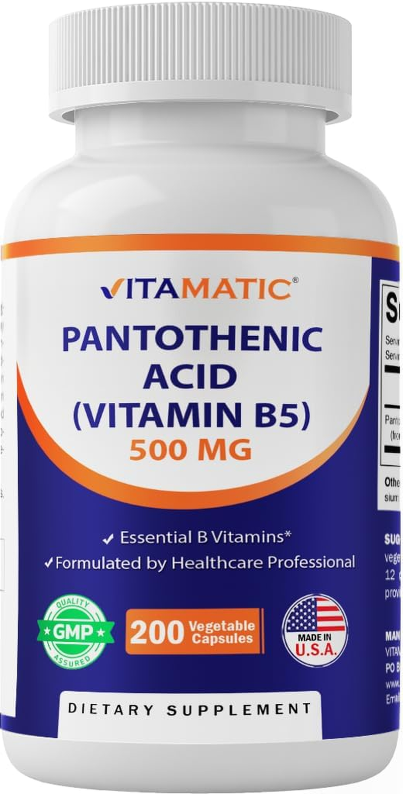 Vitamatic Pantothenic Acid (Vitamin B5) 500 Mg 200 Capsules image number 6
