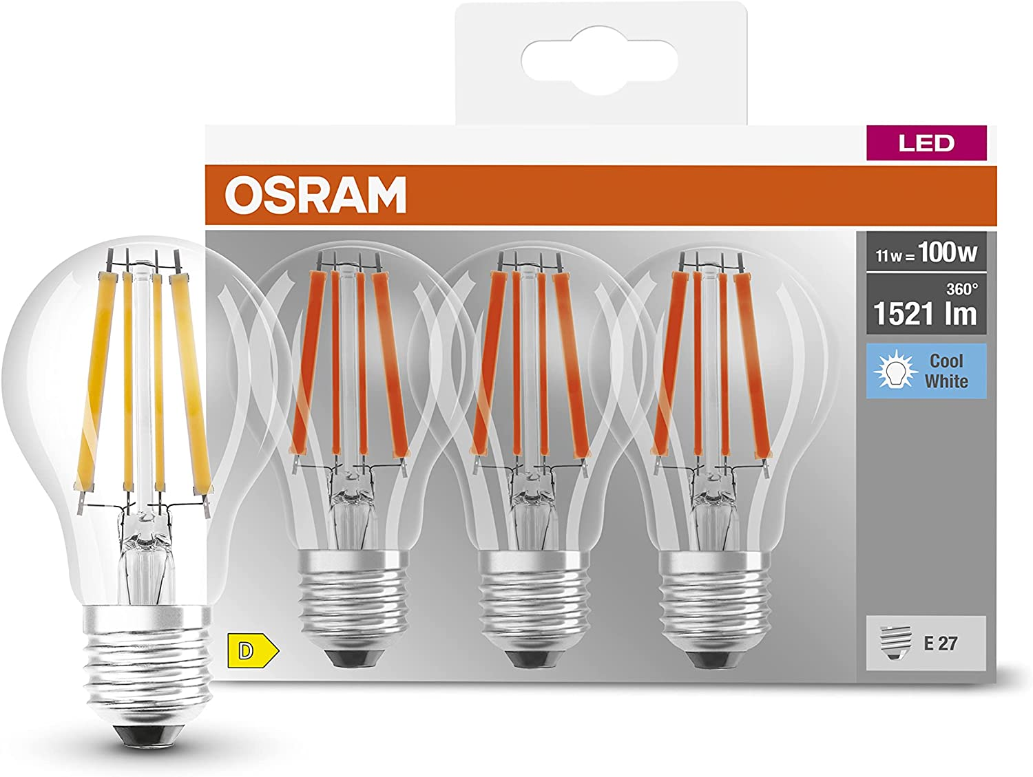 OSRAM Base Classic a FIL 40 LED Bulb with E27 Socket, Classic Bulb, Double Pack, 4 W, 470 Lm, 2700 K, Warm White Light, Low Heat Generation, Long Life, Low Energy Consumption