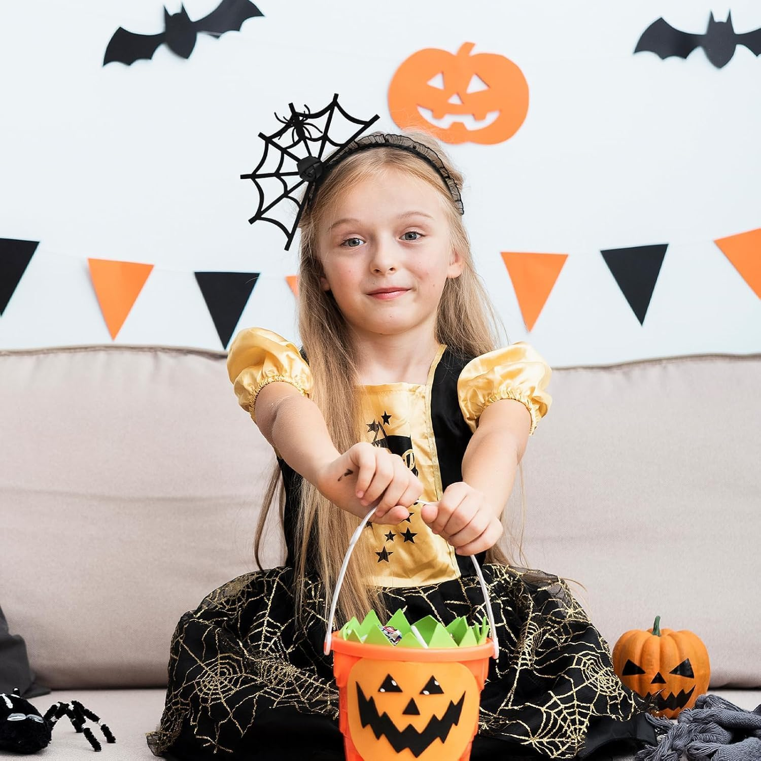 Set of 2 Black Bat Ears Headband & Spider Web Headband, Halloween Costume Decoration Accessories for Children, Adults, Women, Men, Headpiece Hair Accessories for Halloween Costume image number 5