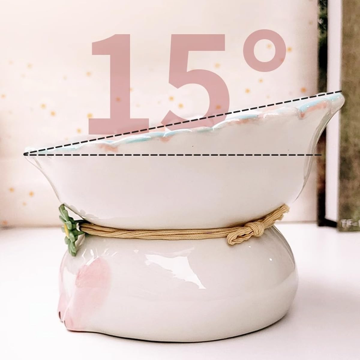 AIMALL Tilted Ceramic Cat Bowl for Neck Protection, 15&deg; Tilt Design Elevated Pet Food and Water Dish, Non-Slip Tall Cat Basin, Ideal for Cats and Small Dogs - Pink image number 6