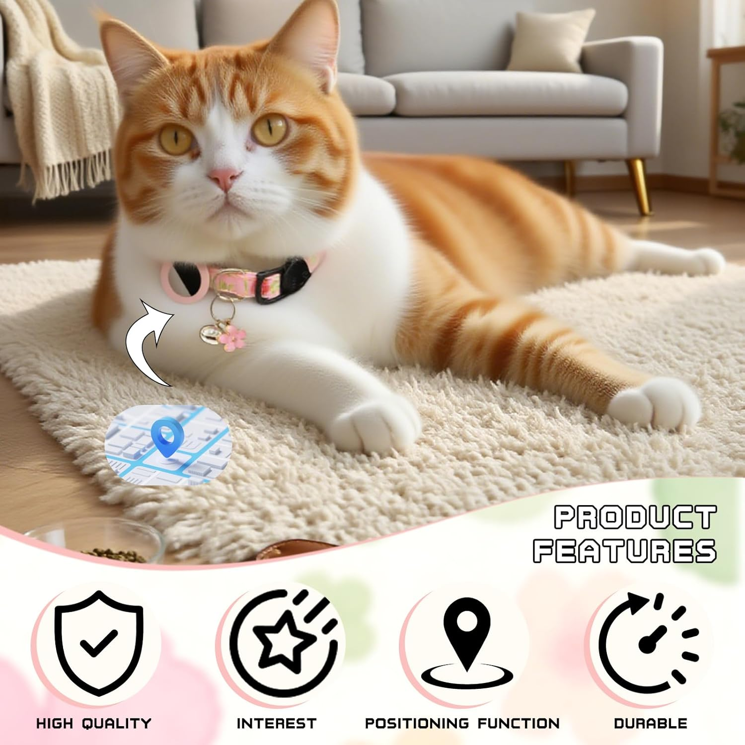 Floral Cat Collar with Bell, 1 Pack Adjustable Kitten Collar - Comfortable Safe Cat Collars for Cats and Kittens, Essential Cat Accessories for Daily Wear (Pink)