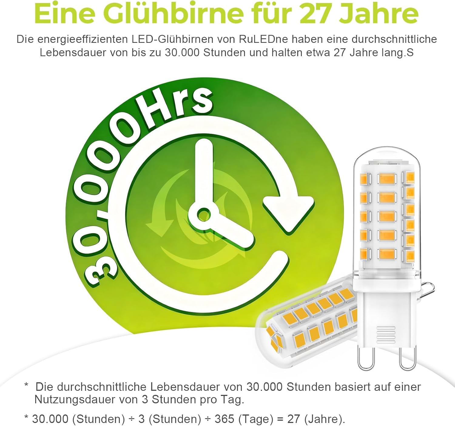 Ruledne G9 LED Bulbs 3W Equivalent 33W 40W 50W G9 Halogen Lamp, Warm White 2700K, 500LM, 360 Degrees, Flicker-Free, CRI 83+, AC/DC 220-240V, Non-Dimmable, Pack of 4 image number 2