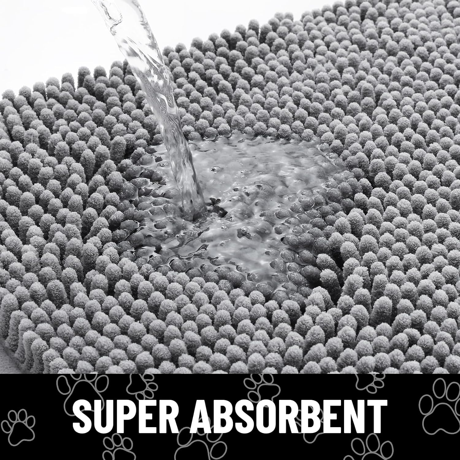 Smiry Dog Door Mat for Muddy Paws, Absorbent Dirt Trapper Non Slip Quick Dry Washable Chenille Mat for Mud Dogs, Entry Rug for Indoor and Outdoor (24X16 Inches, Grey) image number 4