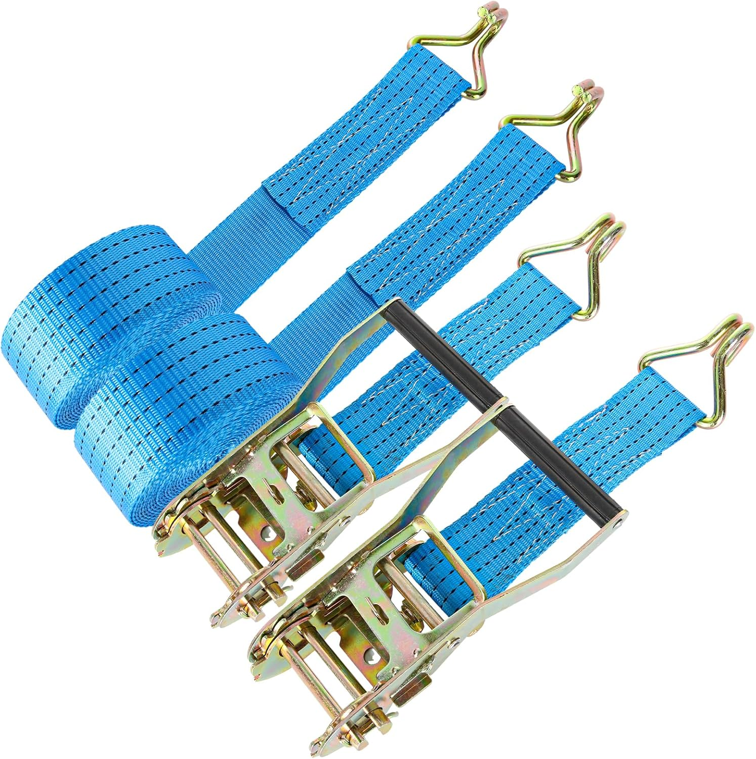 VIDETOL Pack of 2 Tie down Straps with Ratchet and Hook, 3 M 50 Mm Ratchet Straps Lashing Straps Two-Piece 4T Heavy Duty Lashing Strap Blue for Load Securing, Camping and Luggage Removal image number 5