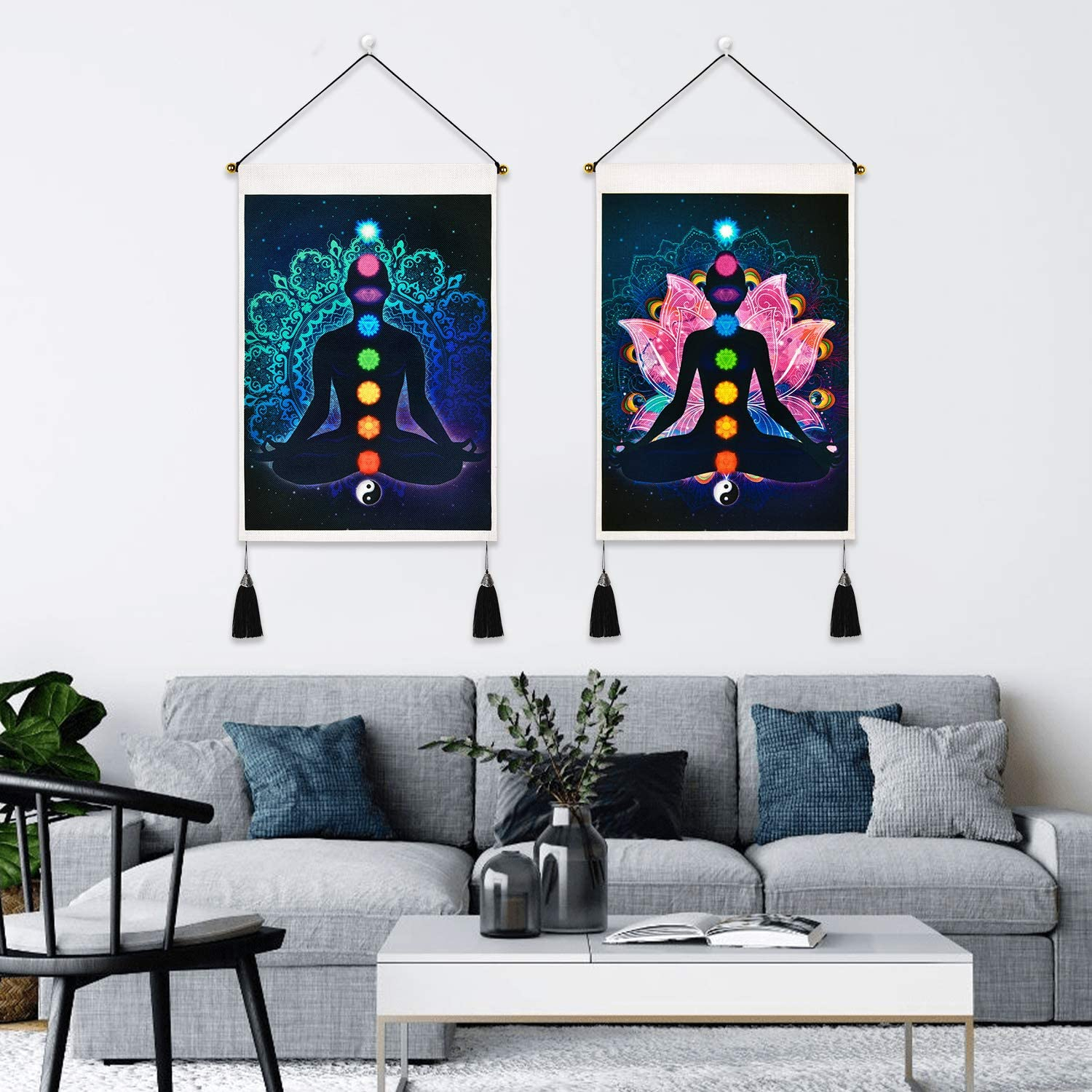 Livole Pack of 2 Chakra Trippy Yoga Meditation Tapestry - Lotus Hippie Wall Hanging for Room (13.8 X 19.7 Inches) image number 6
