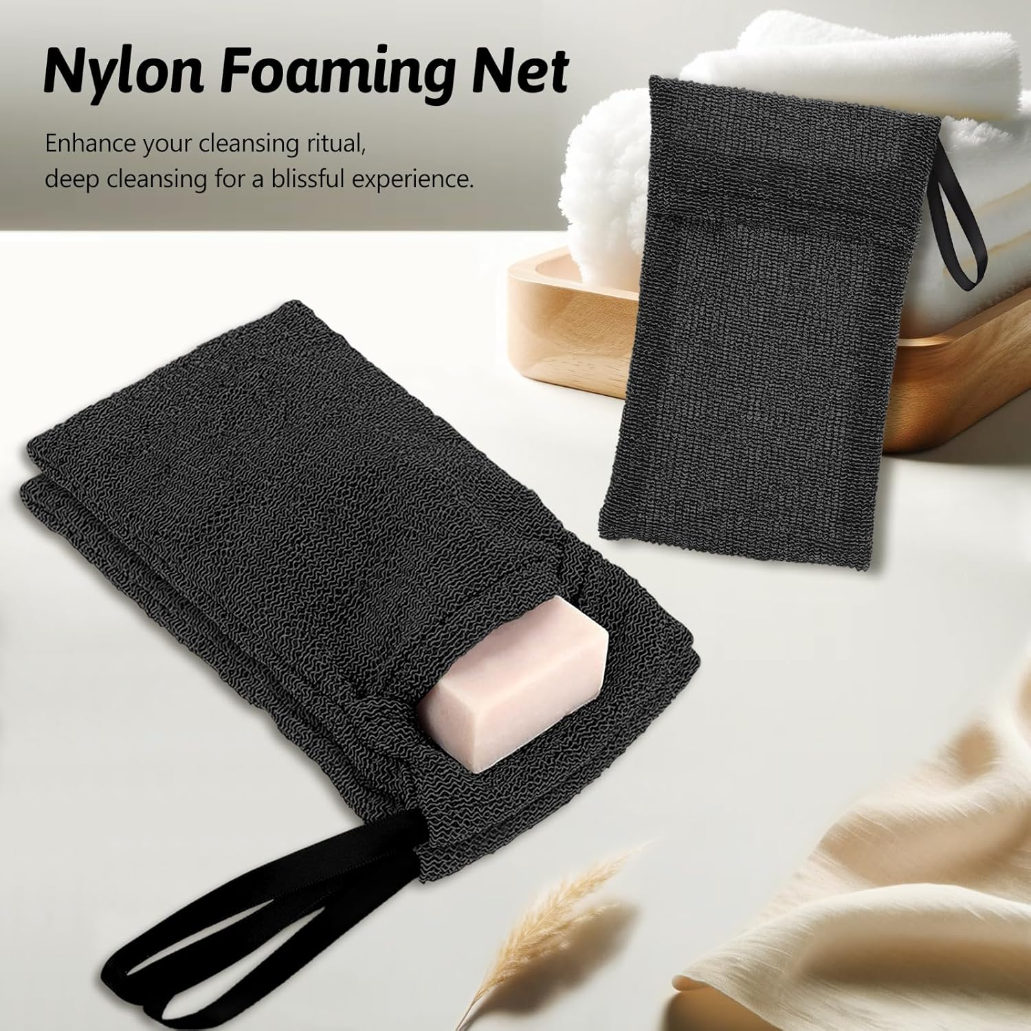 Travel Soap Saver Bag 3 Pcs Soap Pocket Exfoliating Soap Saver Pouch Rough Mesh Bar Soap Bags for Shower, Body Foam Scrubber Exfoliating Shower Sponge - Black image number 4