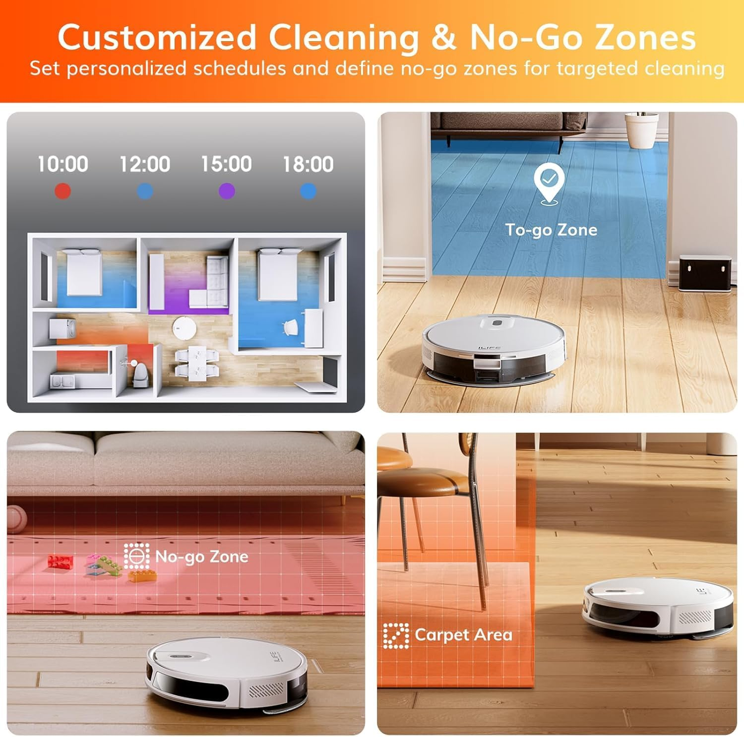 ILIFE V20 Robot Vacuum Cleaner and Mop, 5000Pa Suction, Laser Navigation,140Min Runtime,Multi-Floor Mapping,App/Alexa/Google Compatible Smart Robot Vacuum Cleaners for Hard Floors and Carpets (V20) image number 3