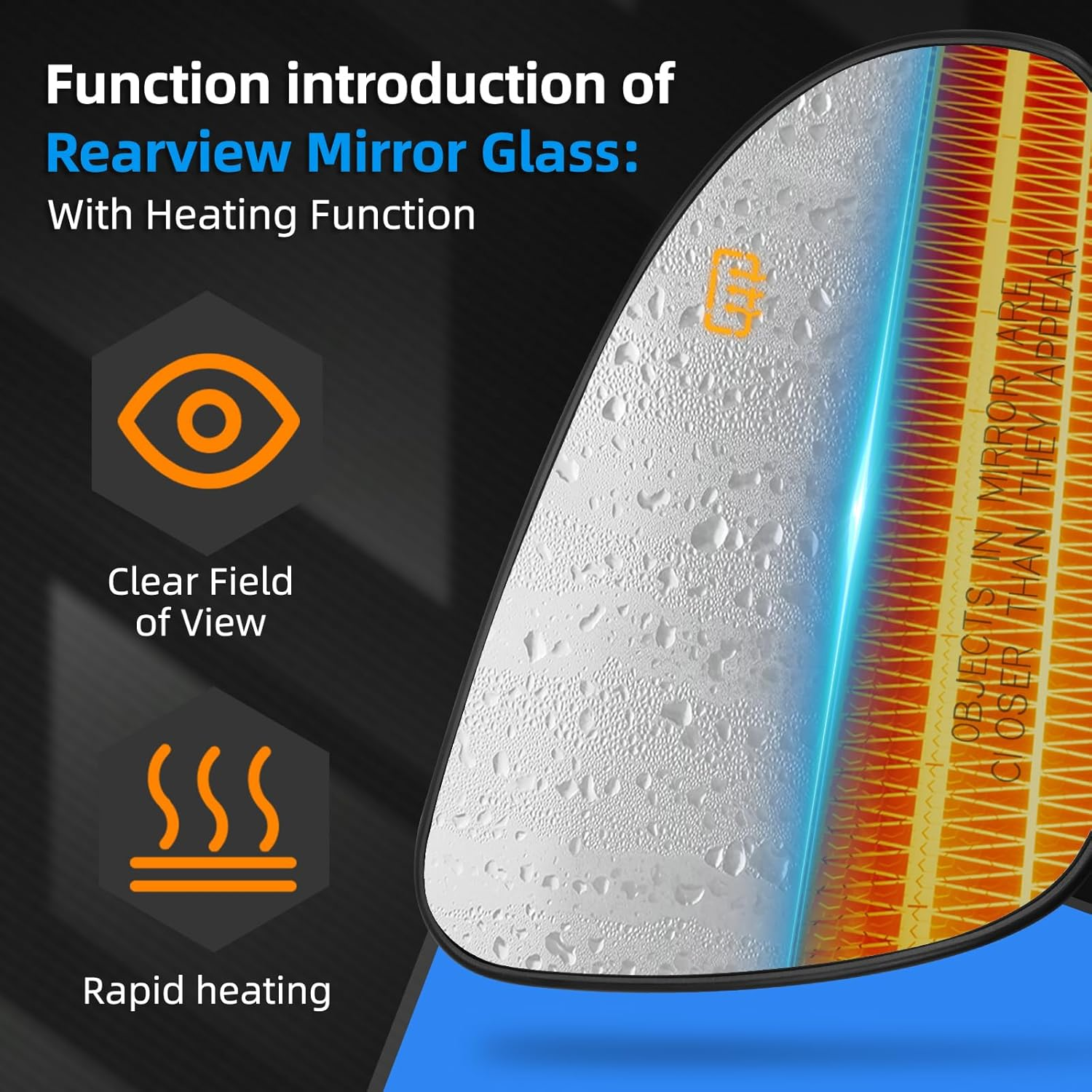 LOIYLLEN Right Side Mirror Replacement for Toyota Corolla 2014 2015 2016 2017 2018 2019 - Right Side Mirror Glass, Rear View Mirrors Glass with Power Heated image number 3