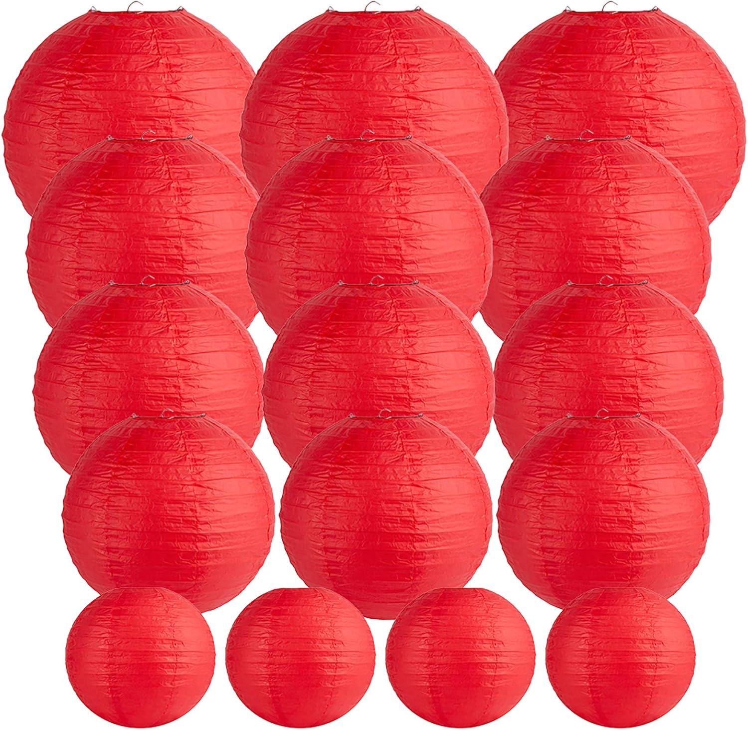 16 Packs Paper round Lanterns Party Hanging Lanterns with Assorted Sizes for Wedding Party Anniversary Decorations (Red)