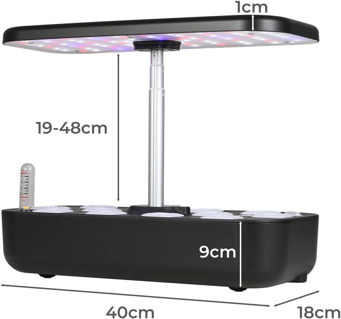 Hydroponics Growing System 12 Pots Indoor Garden with LED Grow Light,Smart Home Gardening Plants Automatic Timer Germination Kit with 3.5L Tank Water Pump,19-48Cm Growing Height Adjustable Black image number 1