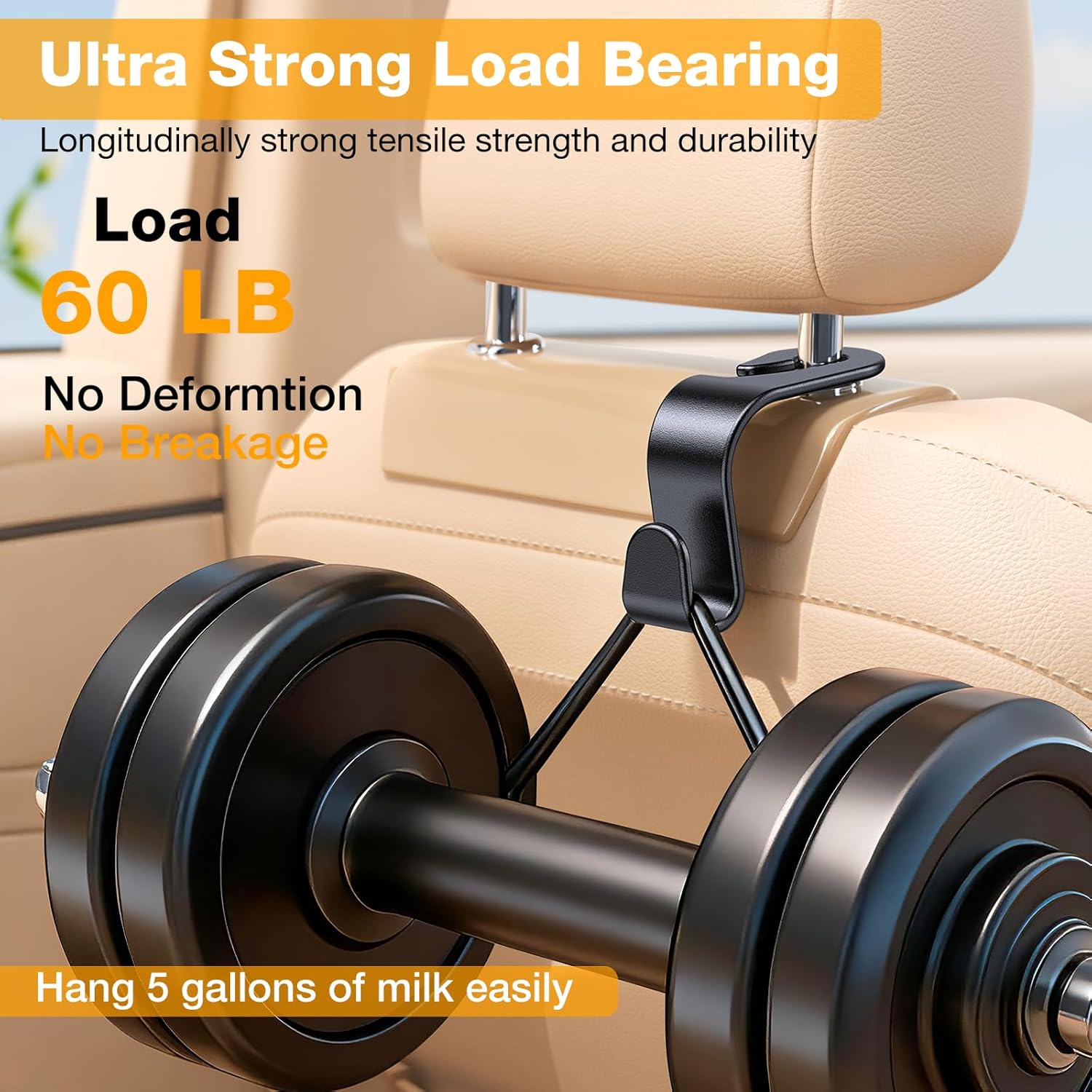 4 Pack Car Seat Headrest Hook, Headrest Hooks for Car, Hanger Storage Organizer Universal for Car Handbag Clothes Purse Coat, Car Interior Accessories (Black S Type) image number 2