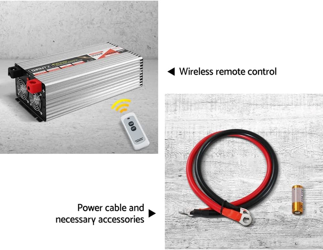 Giantz Power Inverter, 2500W/5000W 12V-240V Electric Portable Pure Sine Wave Inverters Adapter Converter Camping Car Boat Caravan Laptop Accessories, Convenient USB Output Silver