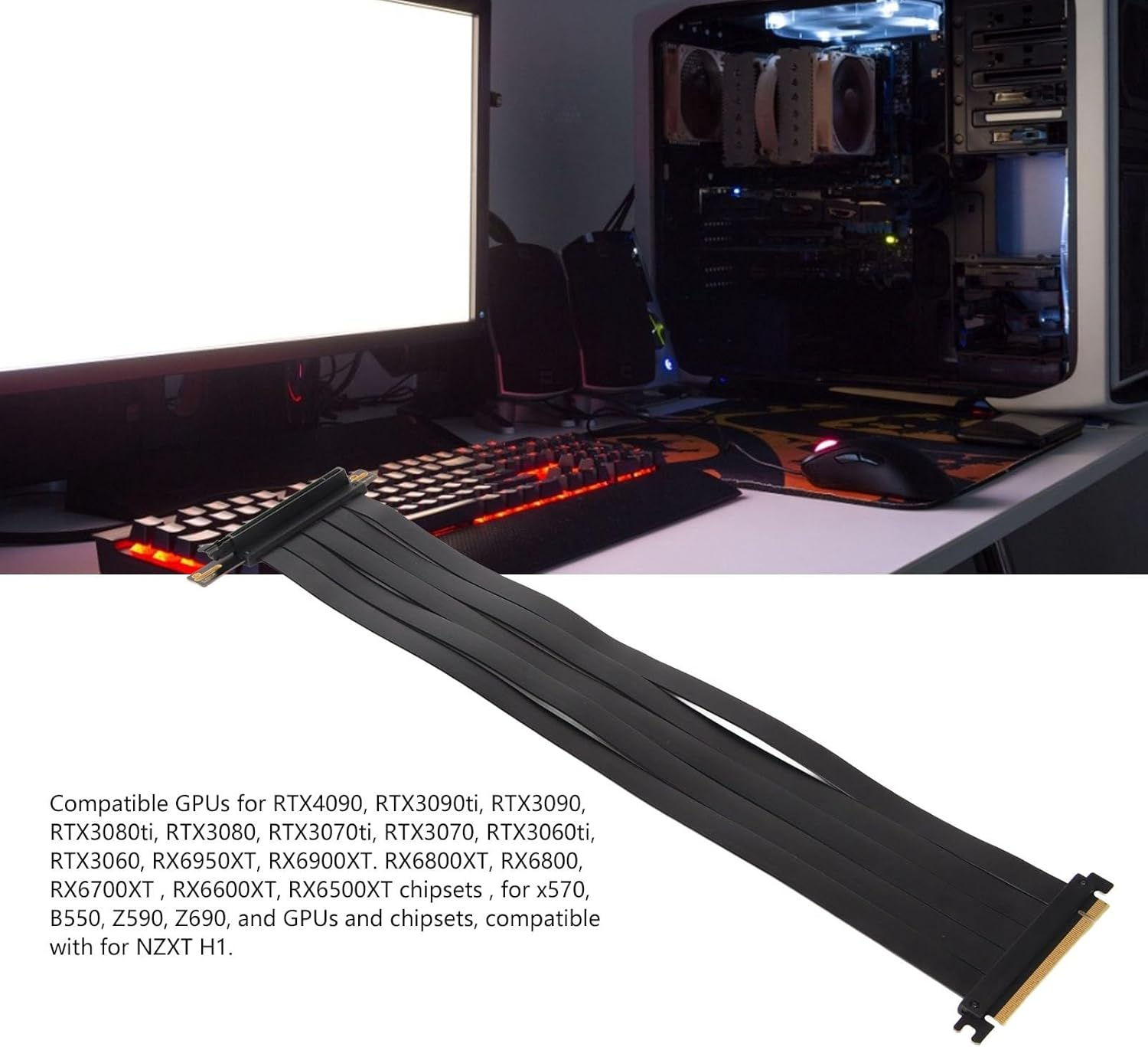 PCIE 4.0 16X Extreme High Speed Riser Cable, High Speed PCIE Riser Cable 180 Degrees, GPU Extension Card for RX6900XT RX6800XT Rtx3090Ti (45Cm) image number 6