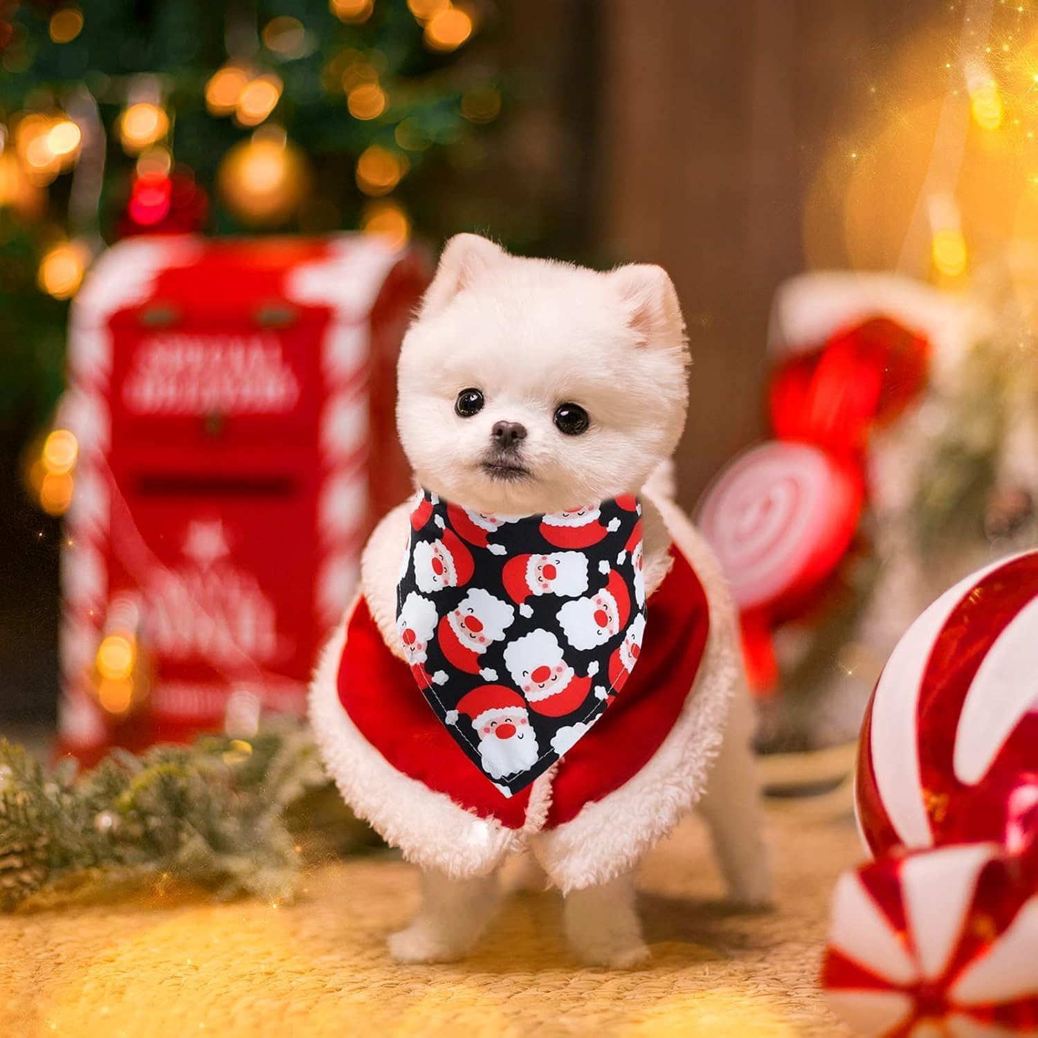 Christmas Dog Bandanas,2 Pcs Pet Bandanas Xmas Pet Triangle Scarf Santa Claus Dog Kerchief Set Deer Triangle Bibs Pet Scarf Neckerchief Washable Pets Bibs for Dogs Cats Costume Accessories Gift image number 6