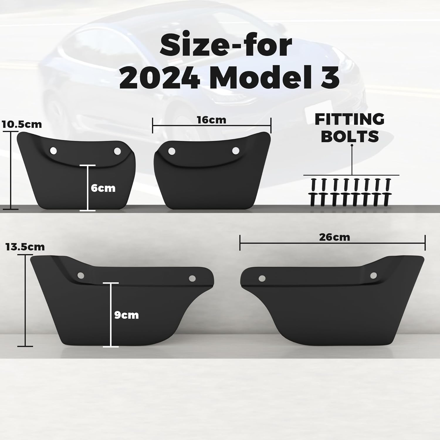 Mud Flaps for 2024 Tesla Model 3 Highland, 4 Pieces Car Splash Guards Mudguards for Front & Rear, No Drilling Required Mud Guard Accessories for Model 3, Car Fender Kits Easy Installation image number 5