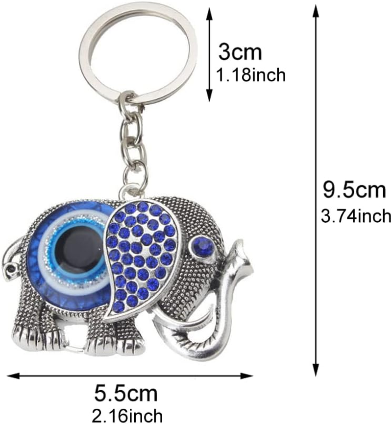 2 PACK Evil Eye Key Chain, Owl Elephant Key Ring, Handcraft Good Luck Keychain Hanging Decor Accessories image number 2