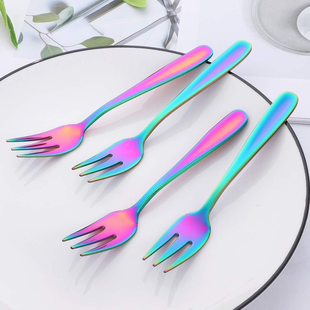 BISDARUN Dessert Forks Stainless Steel Small Cake Forks Fruit Forks 8-Piece Rainbow Length 13.6 Cm / 5.35 Inches - Gradient Gold image number 3