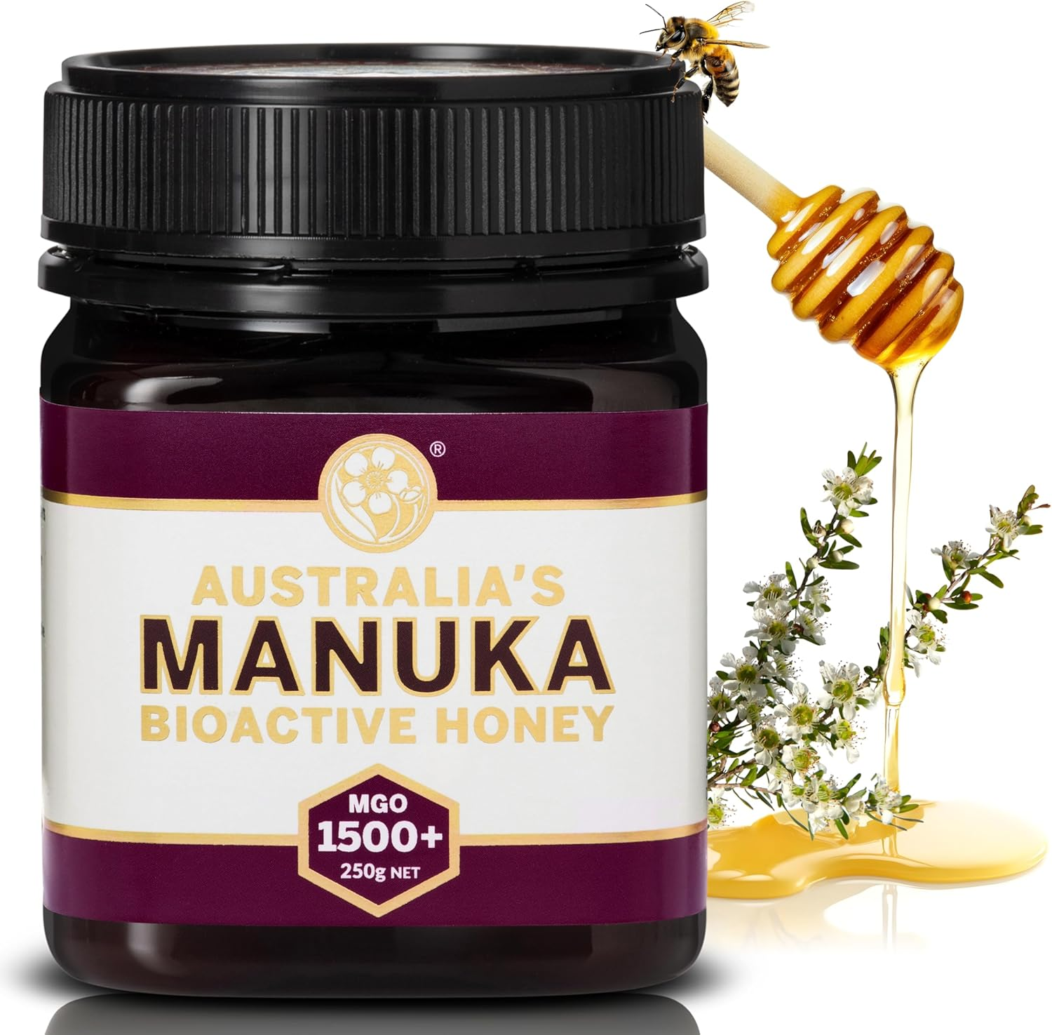 Australia&rsquo;S Manuka Honey MGO 1500+, 100% Raw Honey from Byron Bay, Maximum Strength Intensive & Therapeutic Support, Beekeeper-Owned, AMHA Certified, Lab Tested, Monofloral & Batch Traceable (250G)