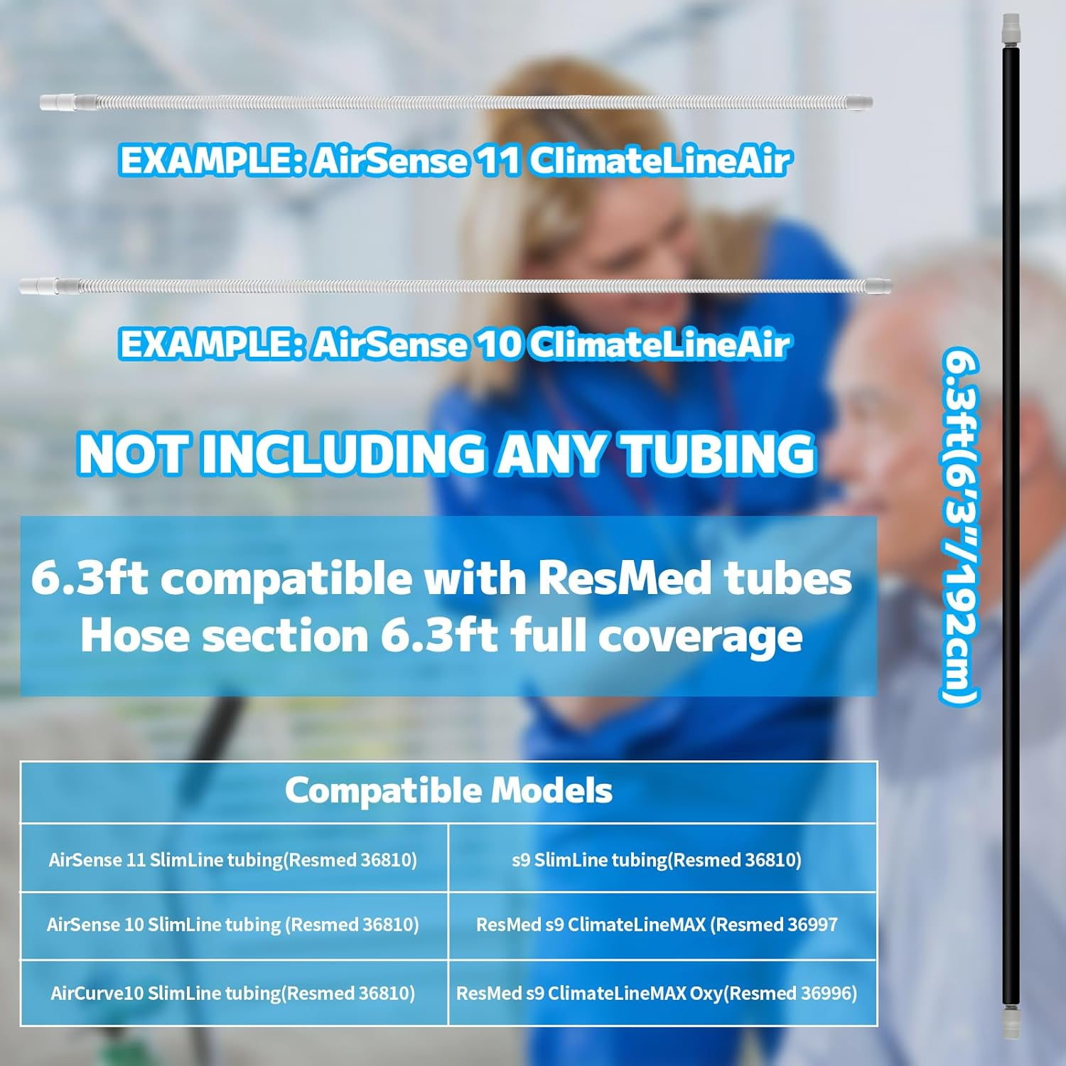 6.3Ft CPAP Hose Cover for Resmed Climatelineair Airsense 10 & 11, Waterproof CPAP Hose Cover, Double-Sided Wrap Full Zipper,Universal Heated Tubing Protection and Prevent Condensation Cover image number 1